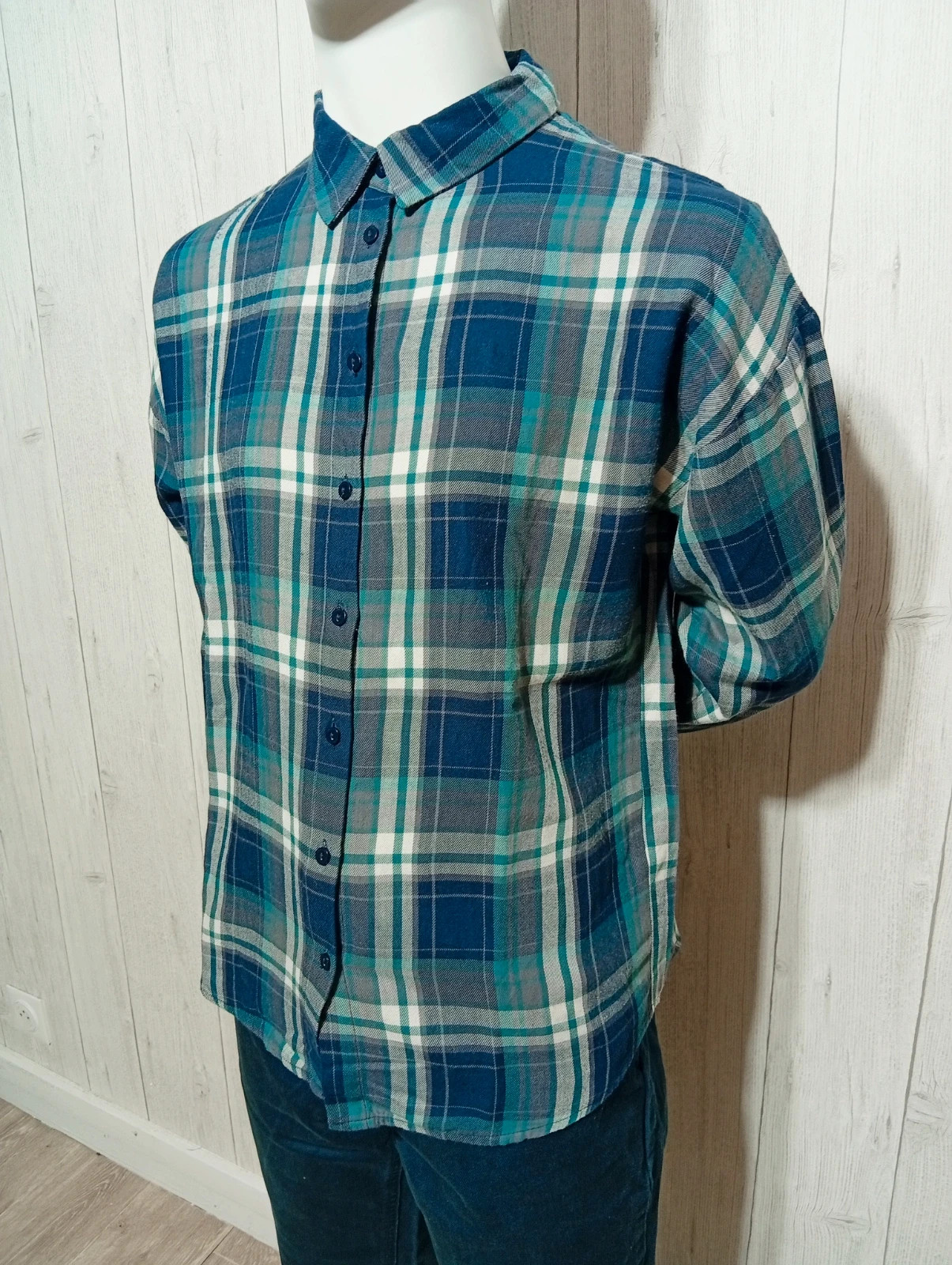 Chemise a carreaux manches longues homme- taille M/38- Gemo- couleur marine vert – Gémo – taille M 5