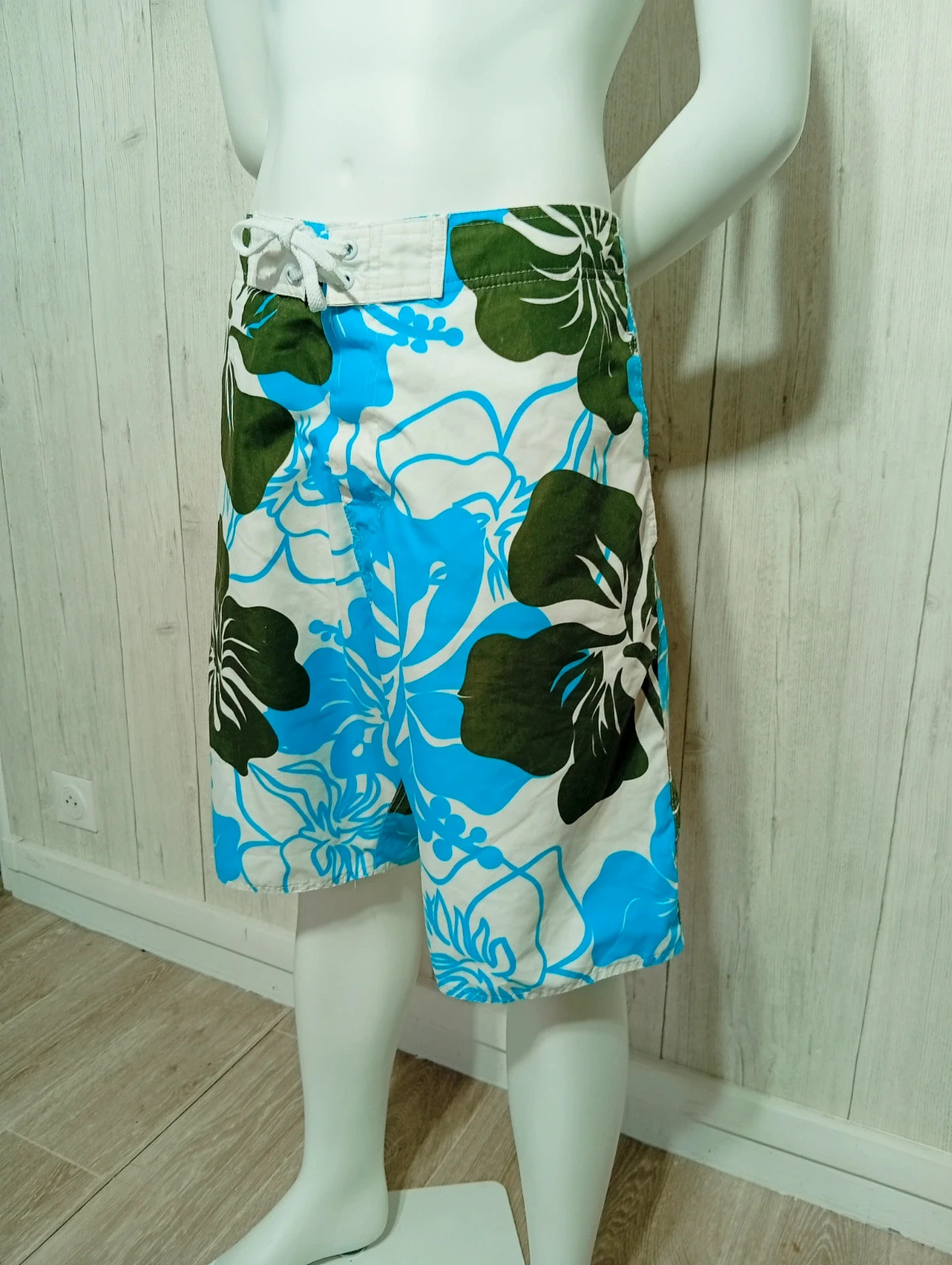 Short de bain homme - taille M/38 - summertime- couleur blanc turquoise kaki – Summer Time – taille M 3