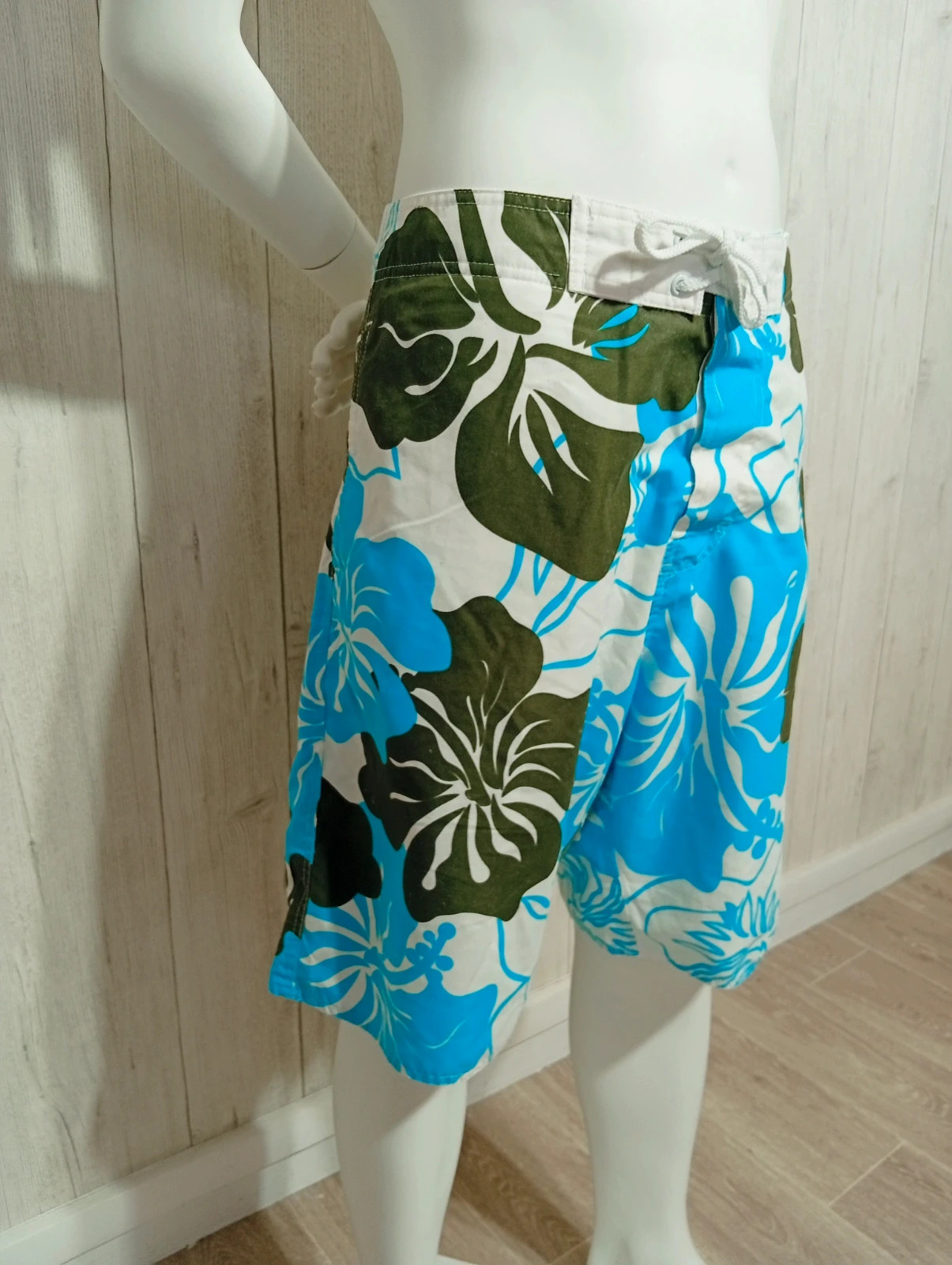 Short de bain homme - taille M/38 - summertime- couleur blanc turquoise kaki – Summer Time – taille M 2