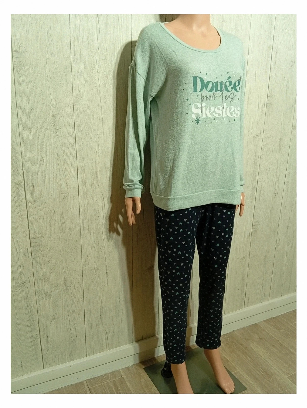 Ensemble de pyjama 2 pieces femme - taille S/36 - la halle - couleur marine menthe – La Halle – taille S / 36 / 8 4