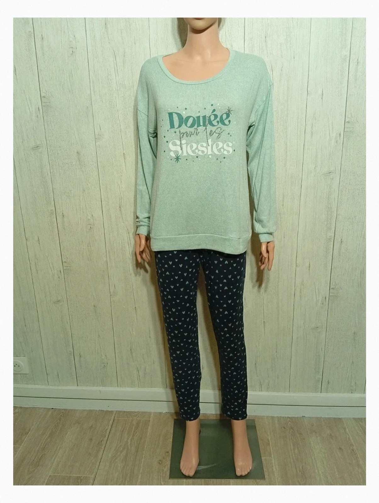 Ensemble de pyjama 2 pieces femme - taille S/36 - la halle - couleur marine menthe