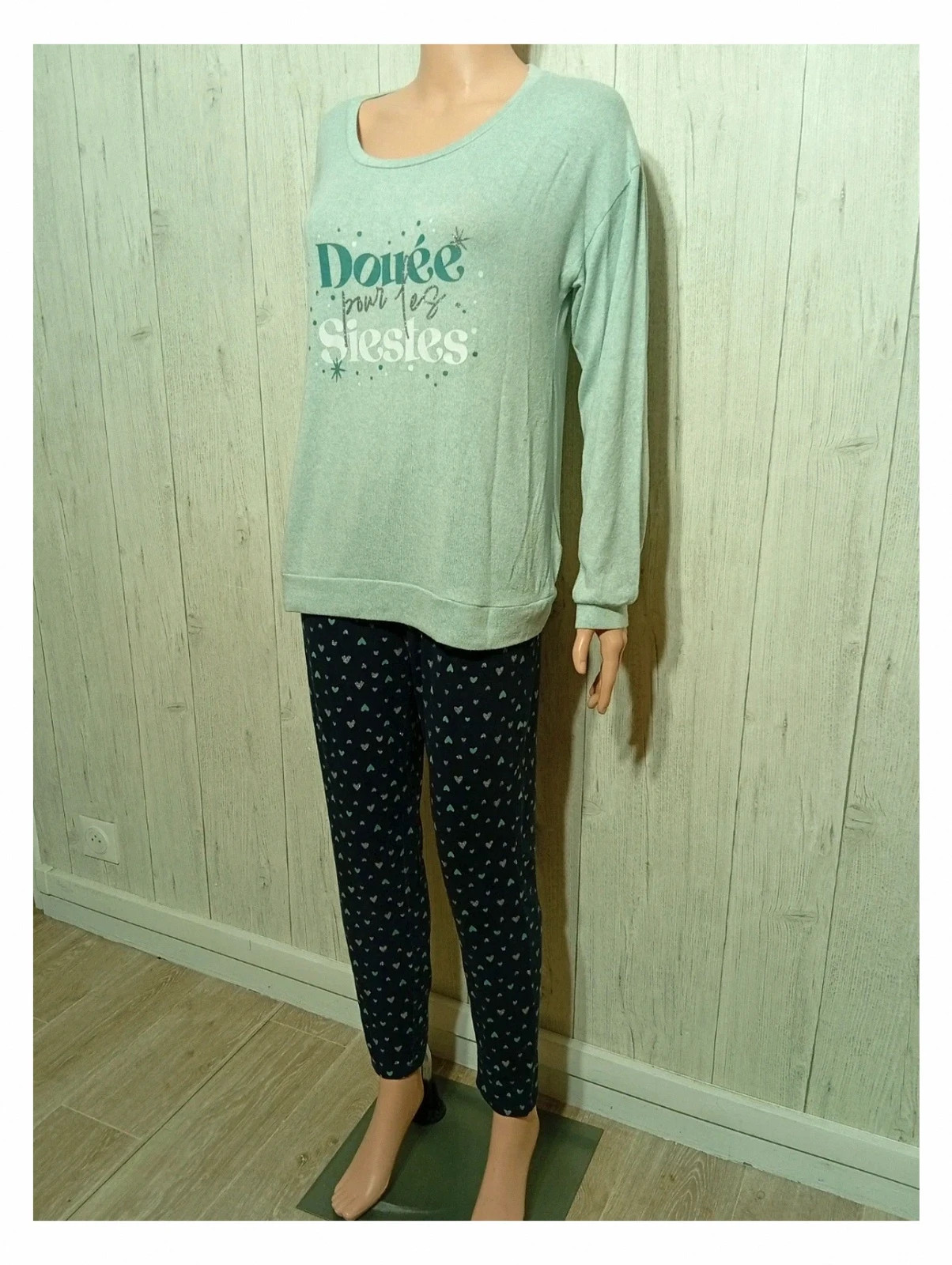 Ensemble de pyjama 2 pieces femme - taille S/36 - la halle - couleur marine menthe – La Halle – taille S / 36 / 8 5