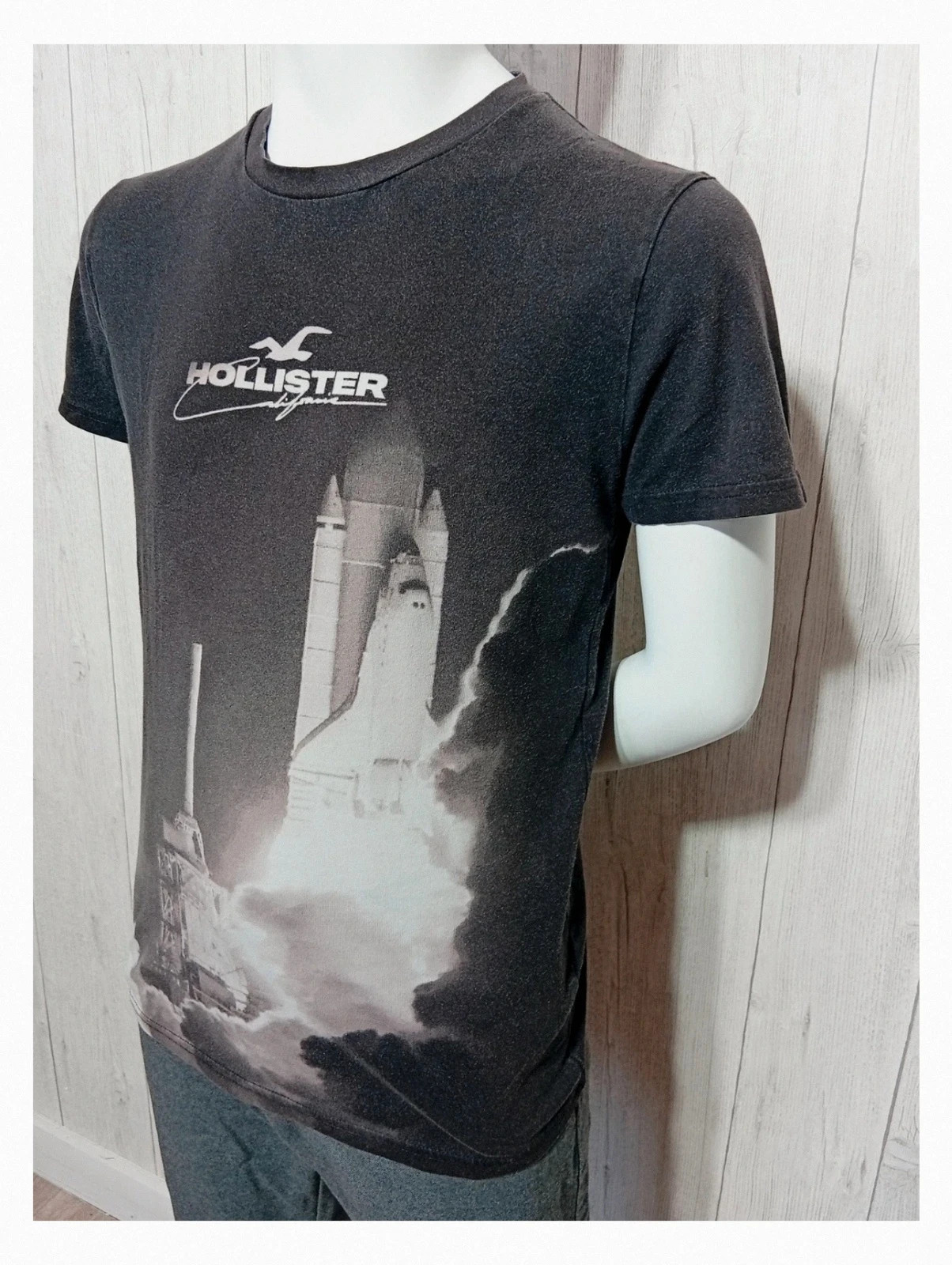 T-shirt imprimé manches courtes - taille S/36 - hollister - couleur noir gris – Hollister – taille S 5