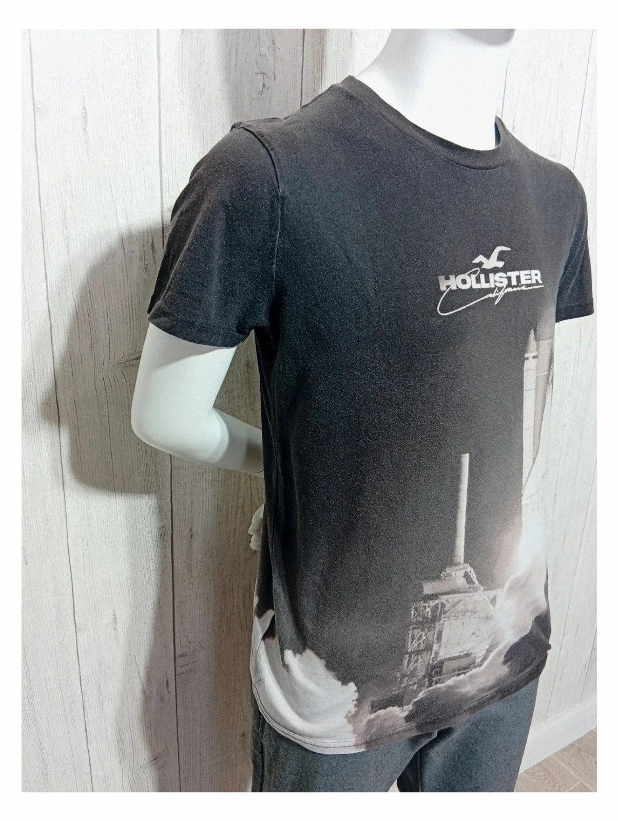 T-shirt imprimé manches courtes - taille S/36 - hollister - couleur noir gris – Hollister – taille S 4