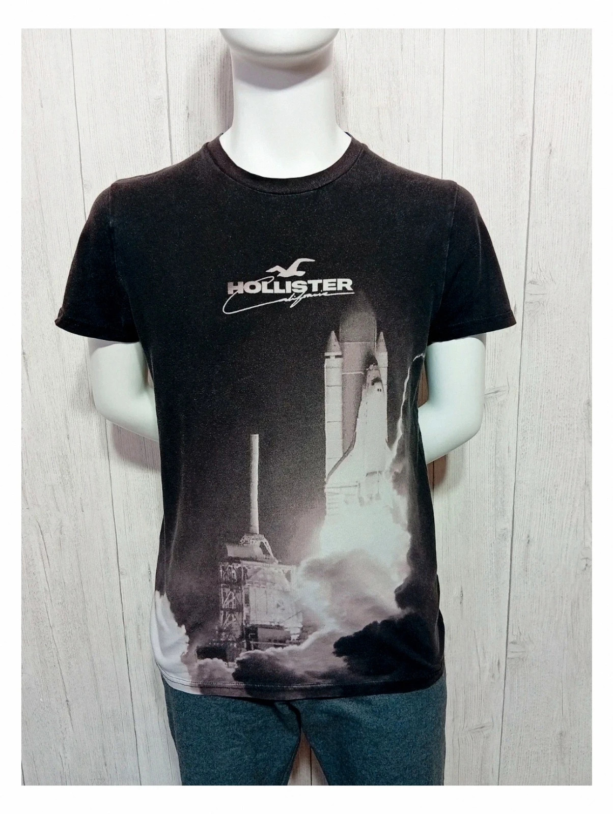 T-shirt imprimé manches courtes - taille S/36 - hollister - couleur noir gris