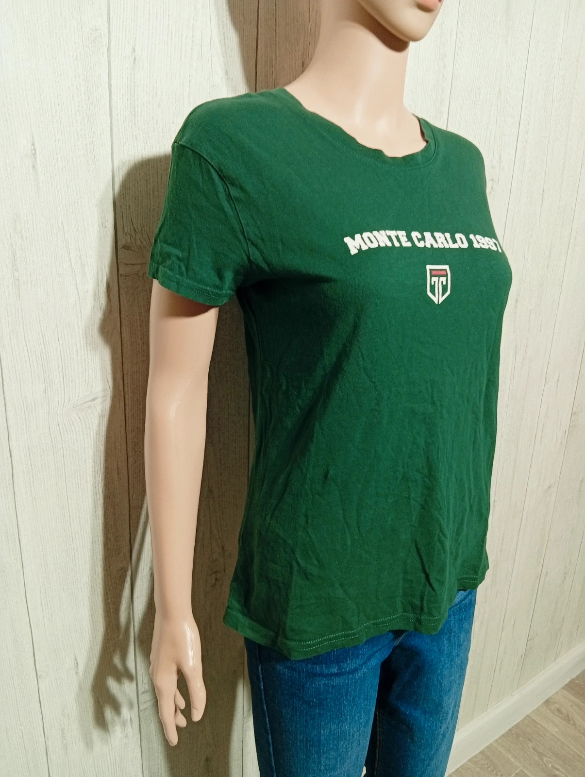 T-shirt imprimé manche courte femme- taille S/36 - bershka - couleur vert foncé blanc – Bershka – taille S / 36 / 8 4