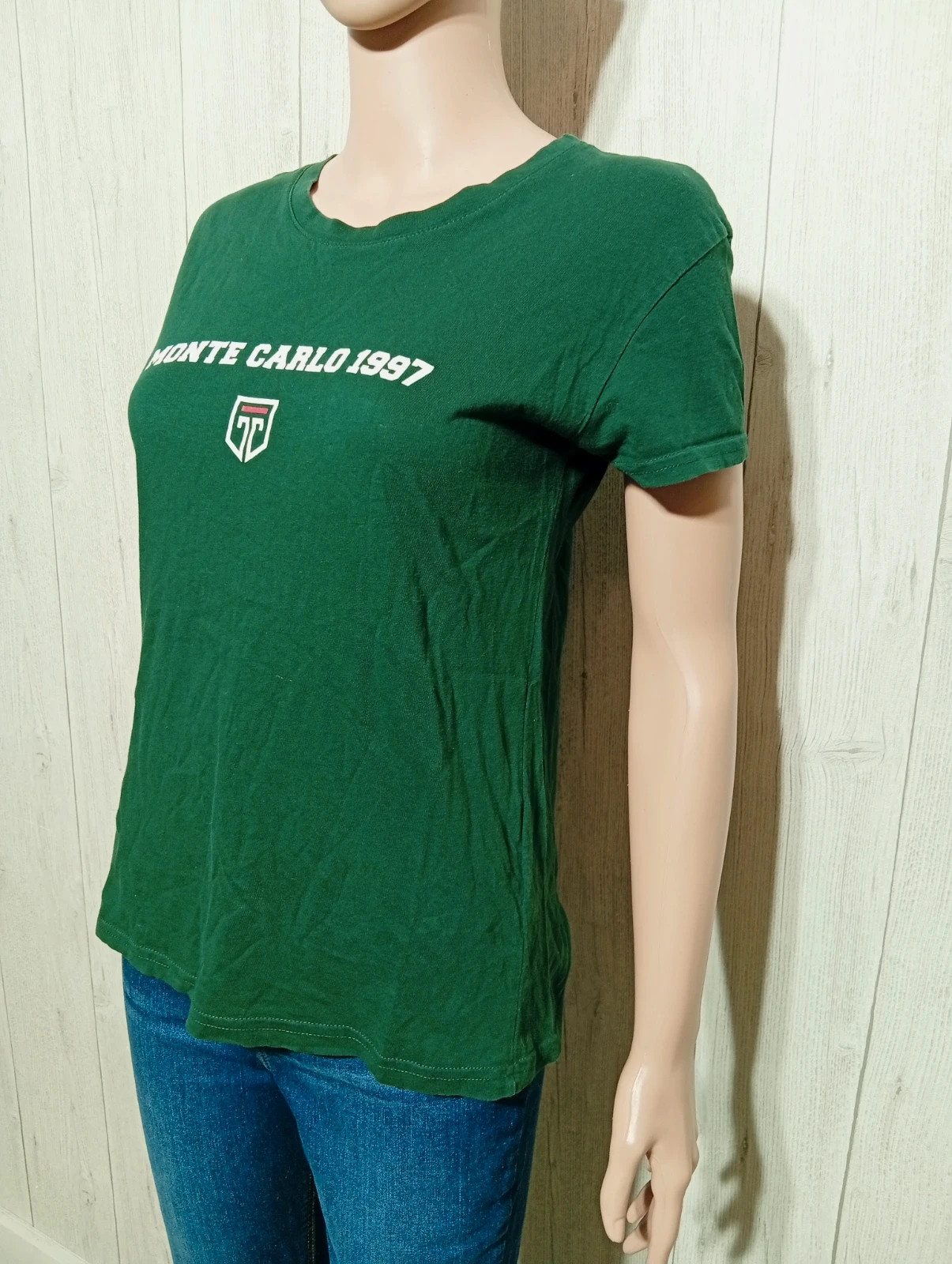 T-shirt imprimé manche courte femme- taille S/36 - bershka - couleur vert foncé blanc – Bershka – taille S / 36 / 8 5