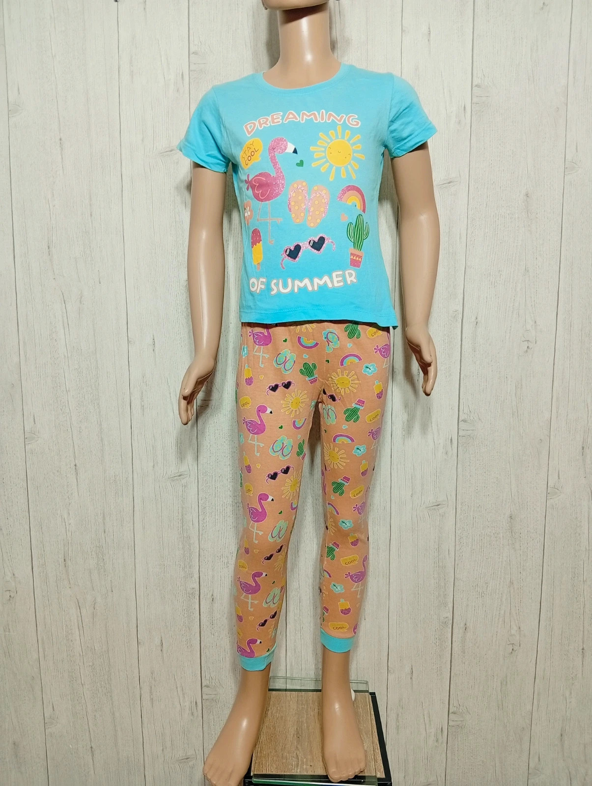 Ensemble de pyjama 2 pieces - taille 7/8 ans - B&M- couleur corail turquoise multicolore