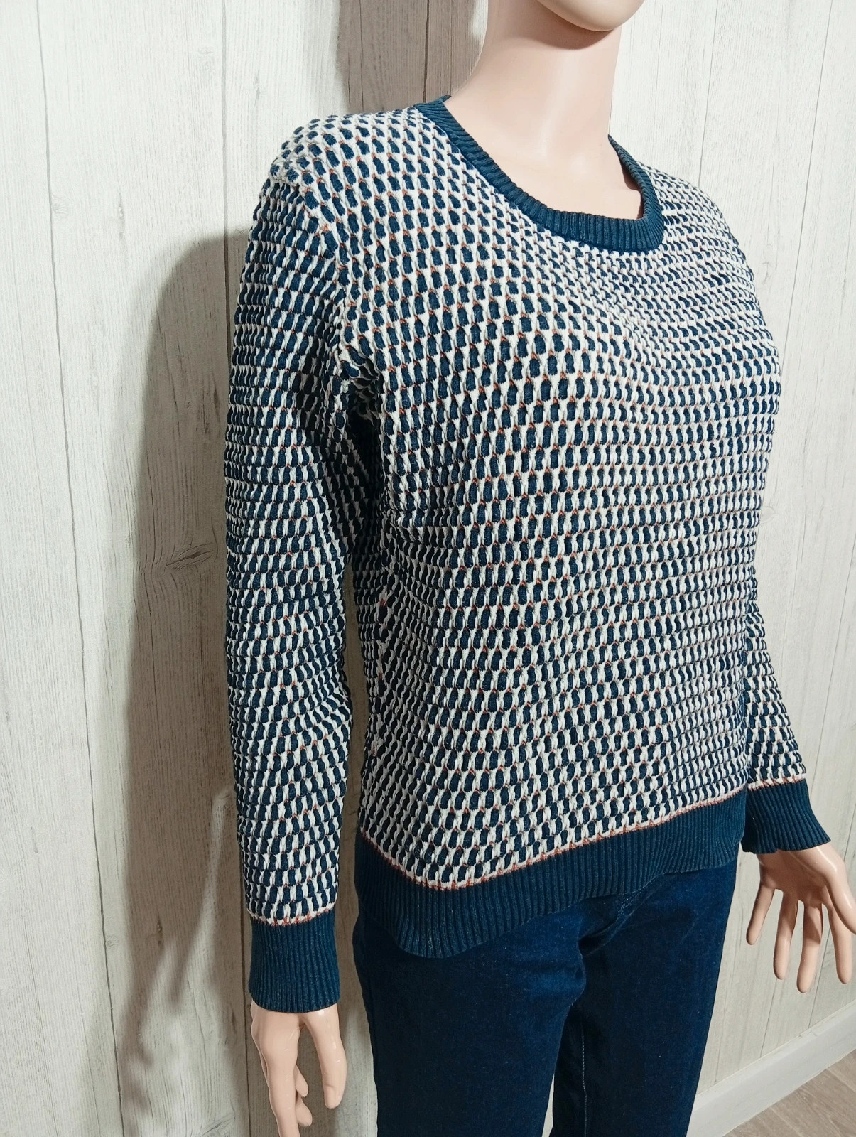 Pull dhiver femme - taille S/36 ( taille 1) - suncoo - couleur marine blanc marron – suncoo – taille S / 36 / 8 4