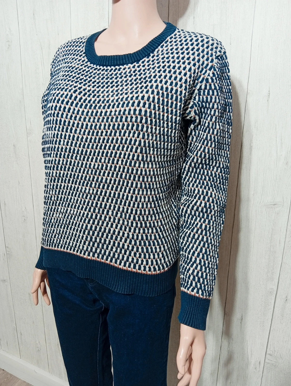 Pull dhiver femme - taille S/36 ( taille 1) - suncoo - couleur marine blanc marron – suncoo – taille S / 36 / 8 5