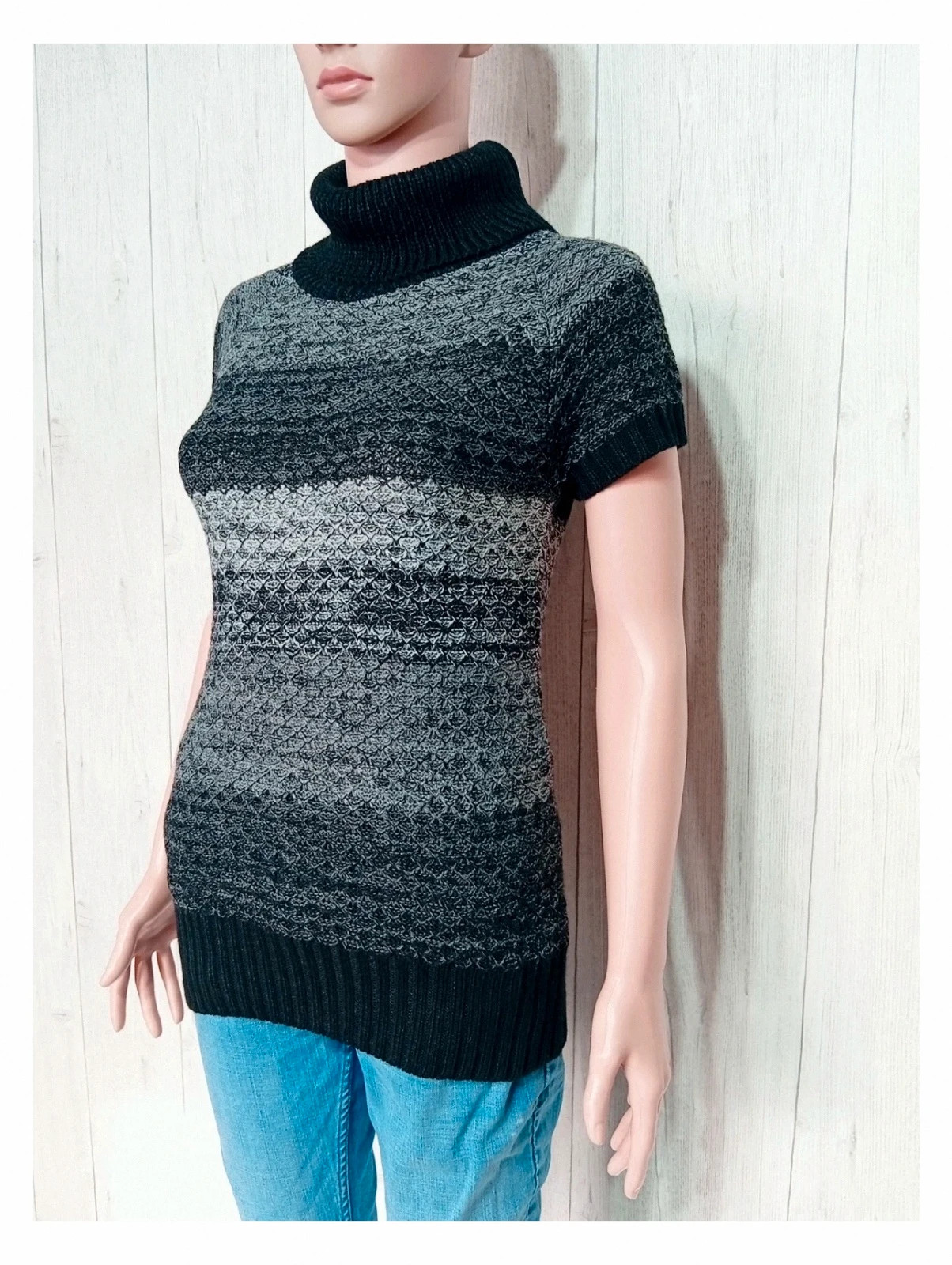 Pull femme col roulé noir et gris - taille M/38 - mim – Mim – taille M / 38 / 10 5