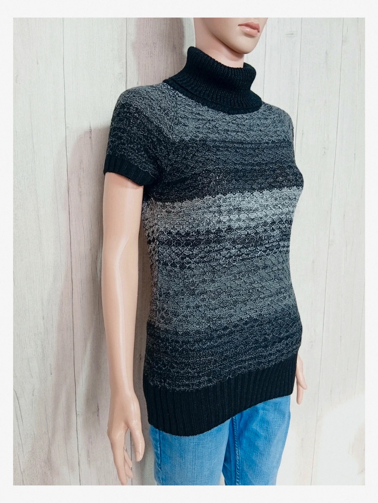 Pull femme col roulé noir et gris - taille M/38 - mim – Mim – taille M / 38 / 10 4