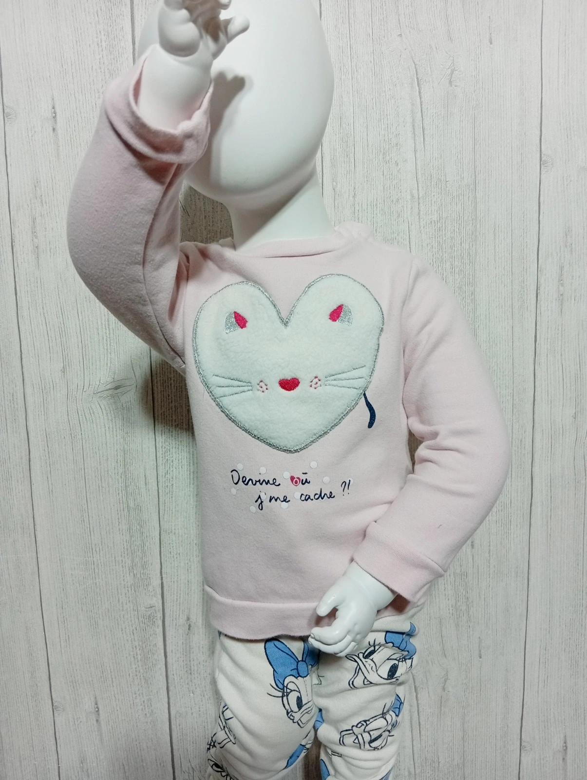 Pull a motif fille - taille 18 mois - gemo - couleur rose blanc – Gémo – taille 12-18 mois / 80 cm