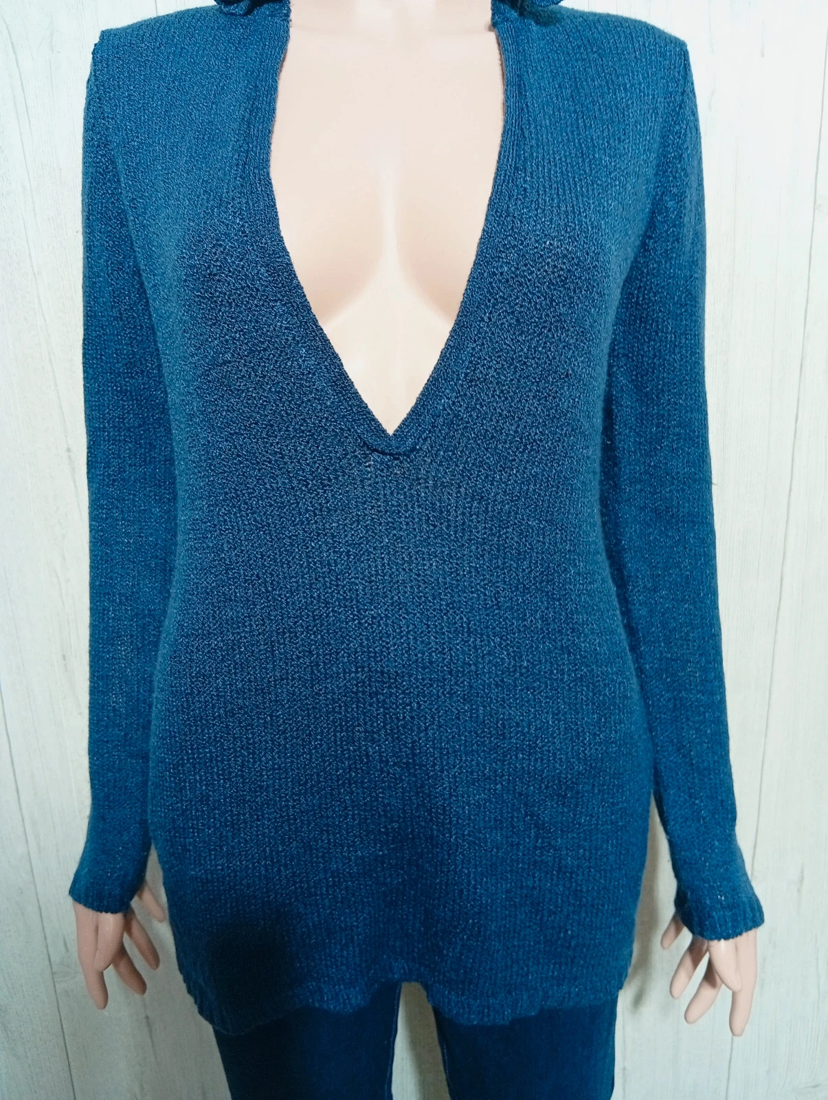 Pull col V femme - taille S/36 ( taille 1)- woman only - couleur marine – Women Only – taille S / 36 / 8 3