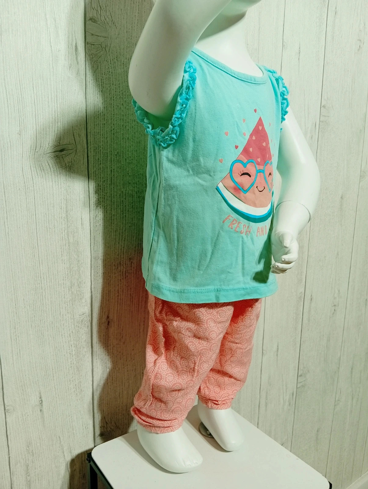 Ensemble 2 pieces fille -taille 18 mois - kimadi et mot d'enfants - couleur menthe rose blanc – Kimadi – taille 12-18 mois / 80 cm 2