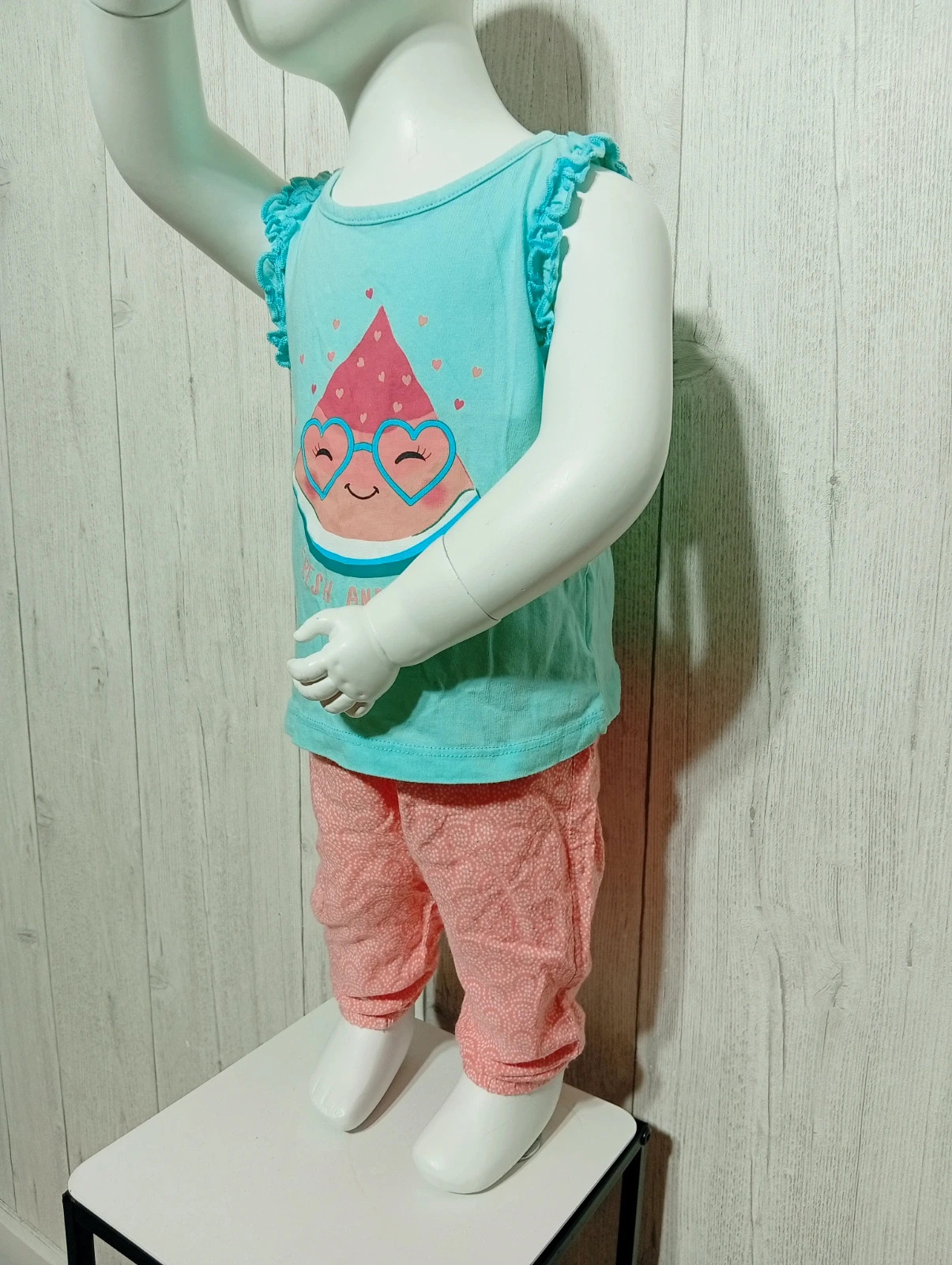 Ensemble 2 pieces fille -taille 18 mois - kimadi et mot d'enfants - couleur menthe rose blanc – Kimadi – taille 12-18 mois / 80 cm 3