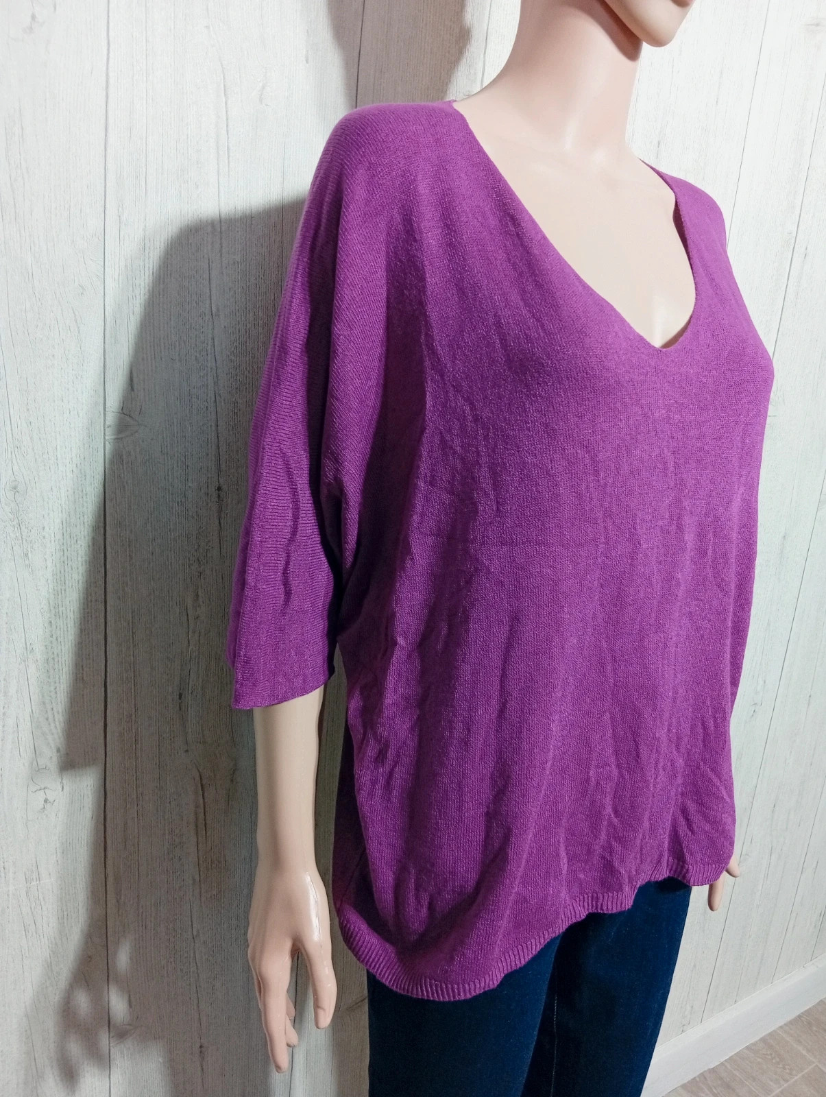 Sweat uni manches 3/4 femme -taille L/40 - new sunshine- couleur violet - neuf – New Sunshine – taille L / 40 / 12 4