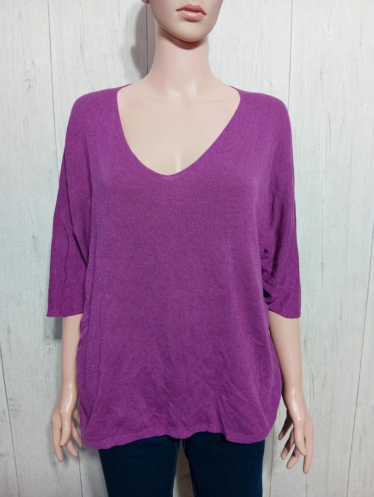 Sweat uni manches 3/4 femme -taille L/40 - new sunshine- couleur violet - neuf – New Sunshine – taille L / 40 / 12