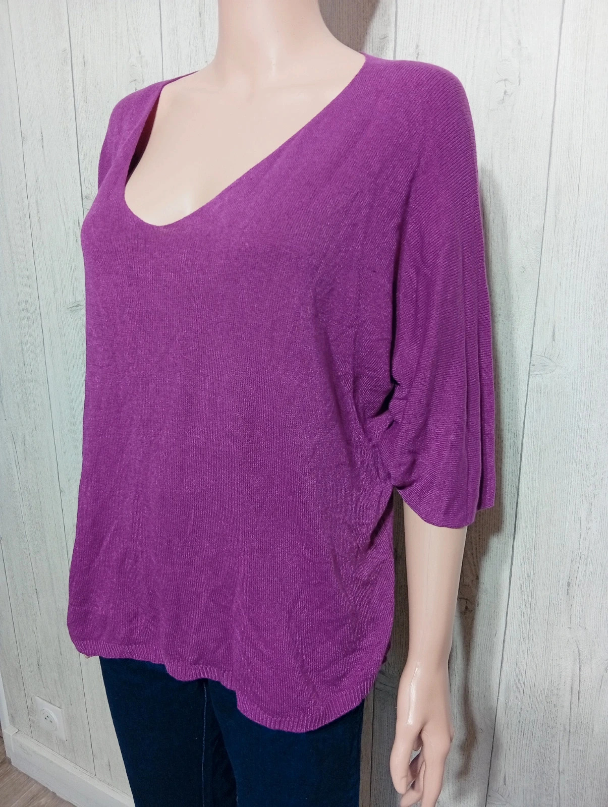 Sweat uni manches 3/4 femme -taille L/40 - new sunshine- couleur violet - neuf – New Sunshine – taille L / 40 / 12 5
