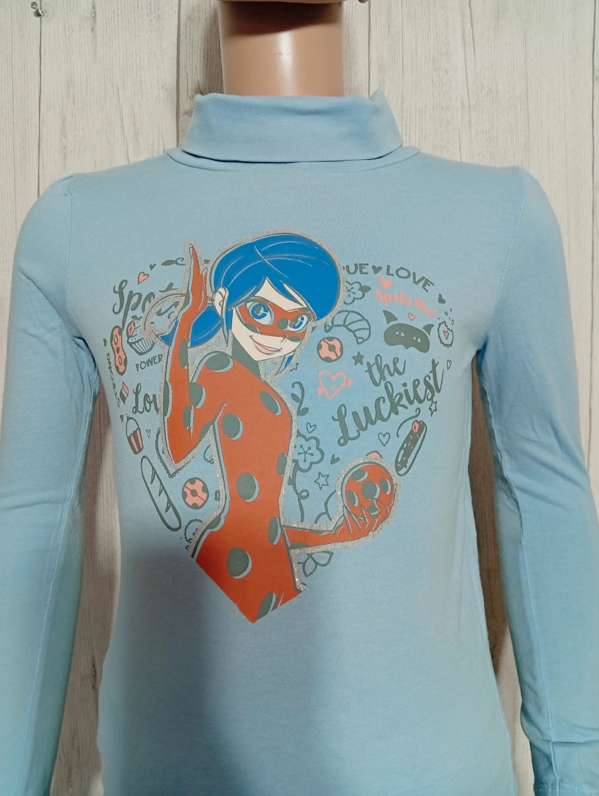 Pull a col roulé imprimé fille-taille 8 ans(126/131 cm)-miraculous-couleur bleu clair multicolore – Miraculous – taille 8 ans / 128 cm 2