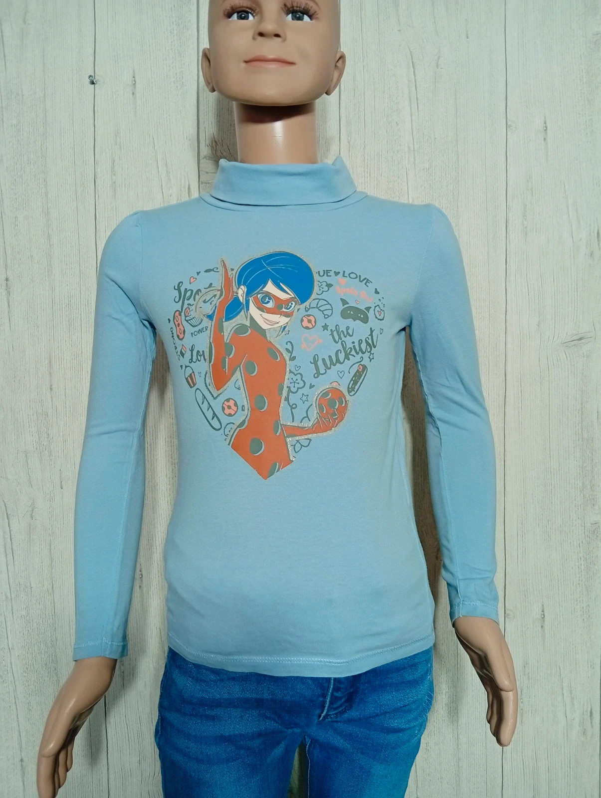 Pull a col roulé imprimé fille-taille 8 ans(126/131 cm)-miraculous-couleur bleu clair multicolore
