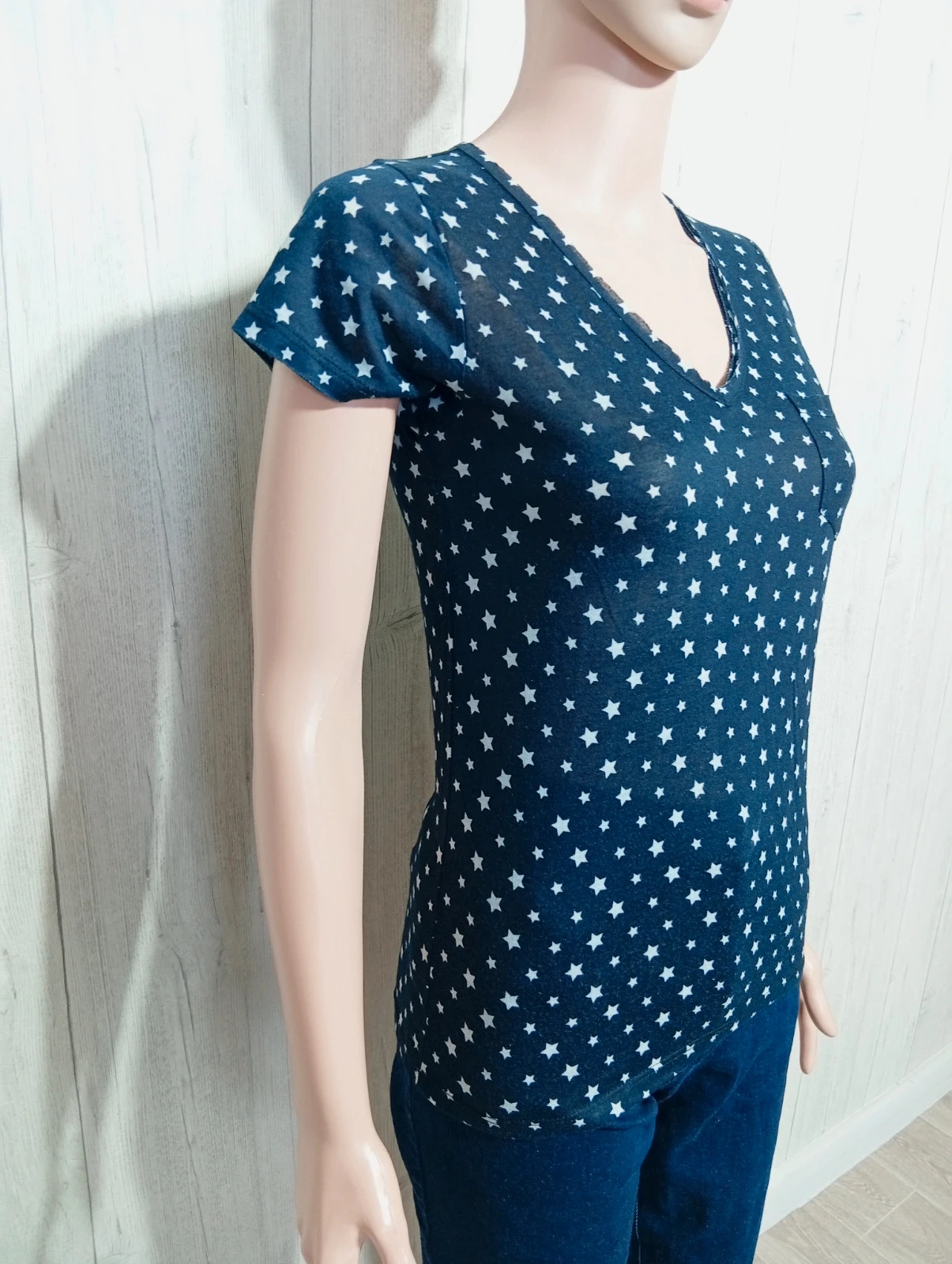 T-shirt imprimé manches courtes femme - taille S/36 - chose promise - couleur marine et blanc – Chose Promise – taille S / 36 / 8 4