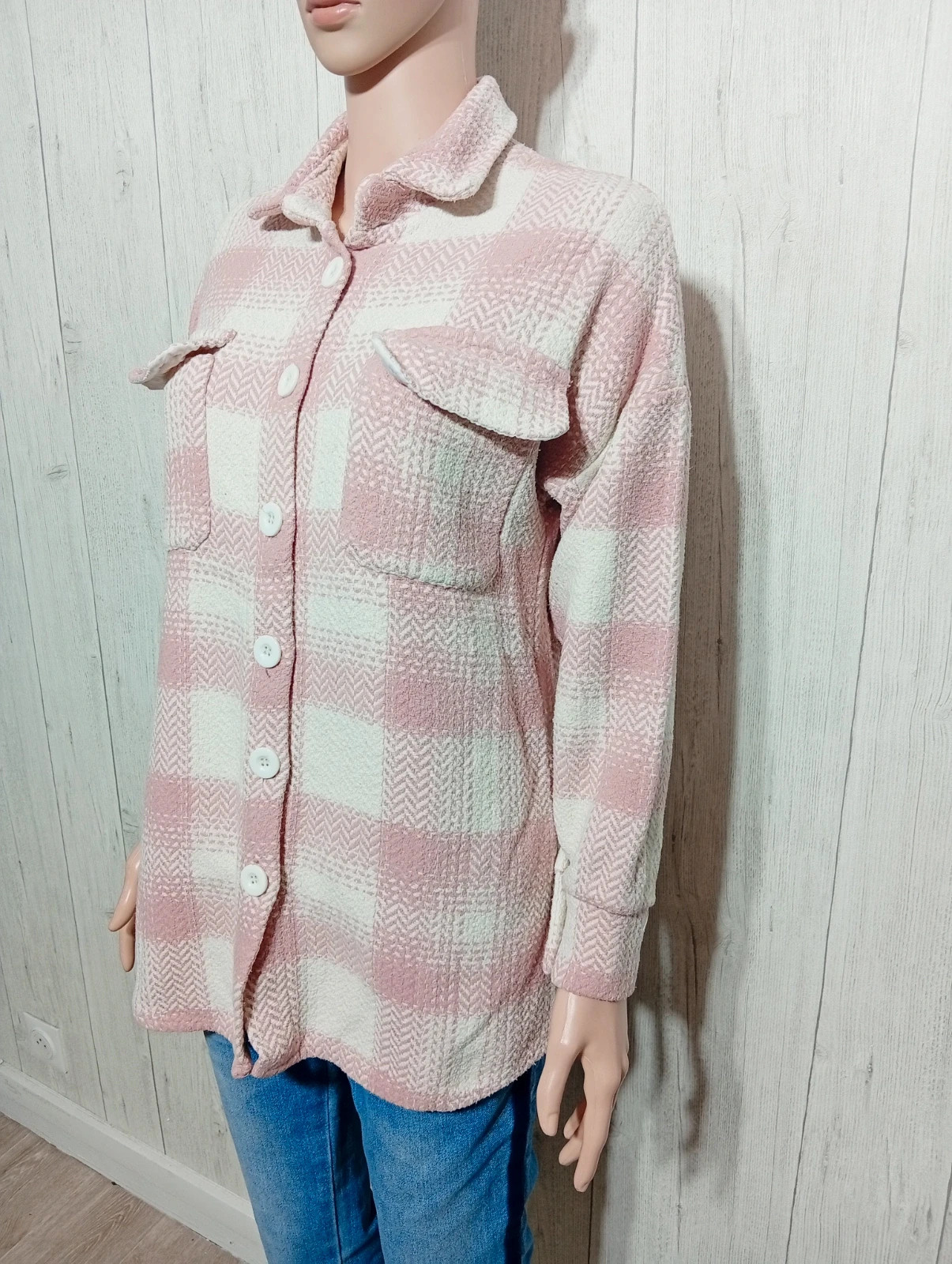 Veste chemise femme - taille L/40 - new collection - couleur rose blanc – New Collection – taille L / 40 / 12 5