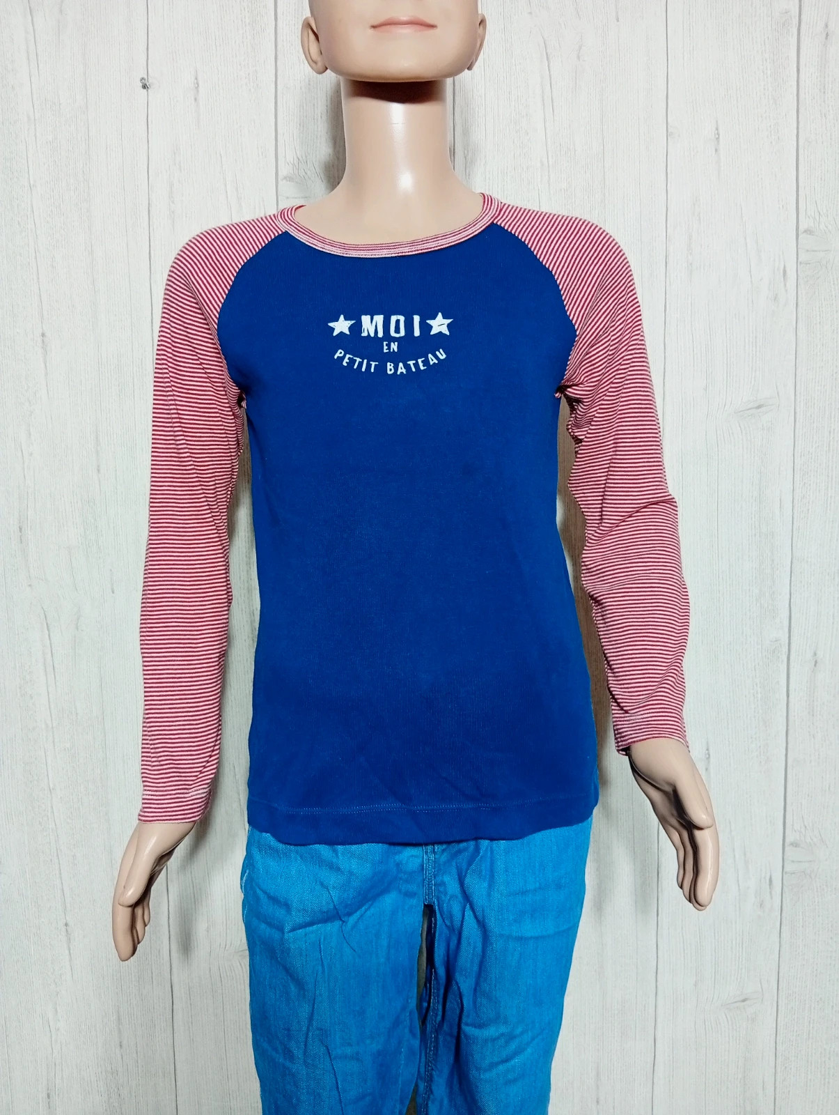 T-shirt imprimé fille - taille 8 ans (128 cm) - petit bateau - couleur marine blanc rouge