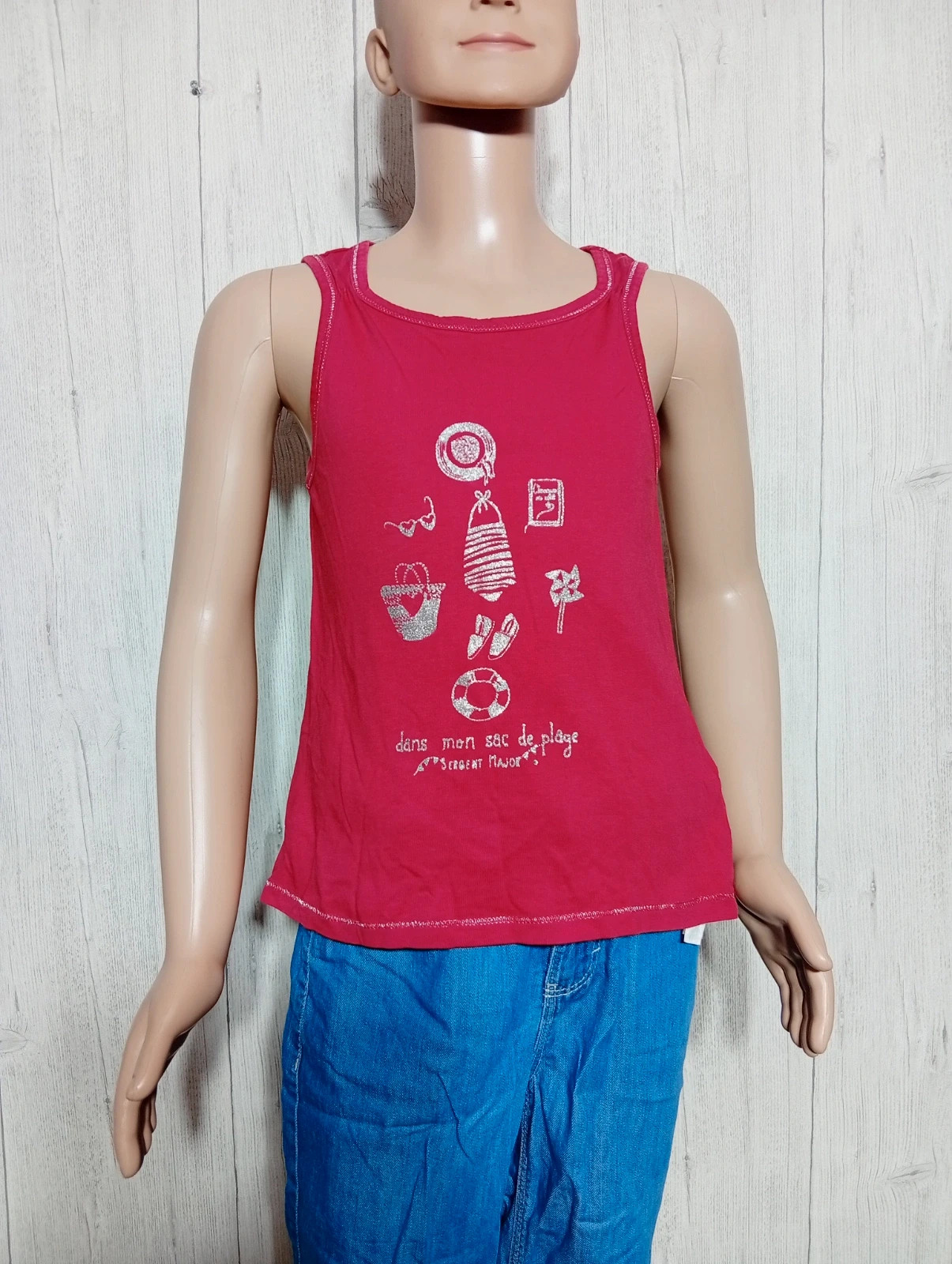 Débardeur fille - taille 8 ans (128 cm) - sergent major - couleur rouge argente