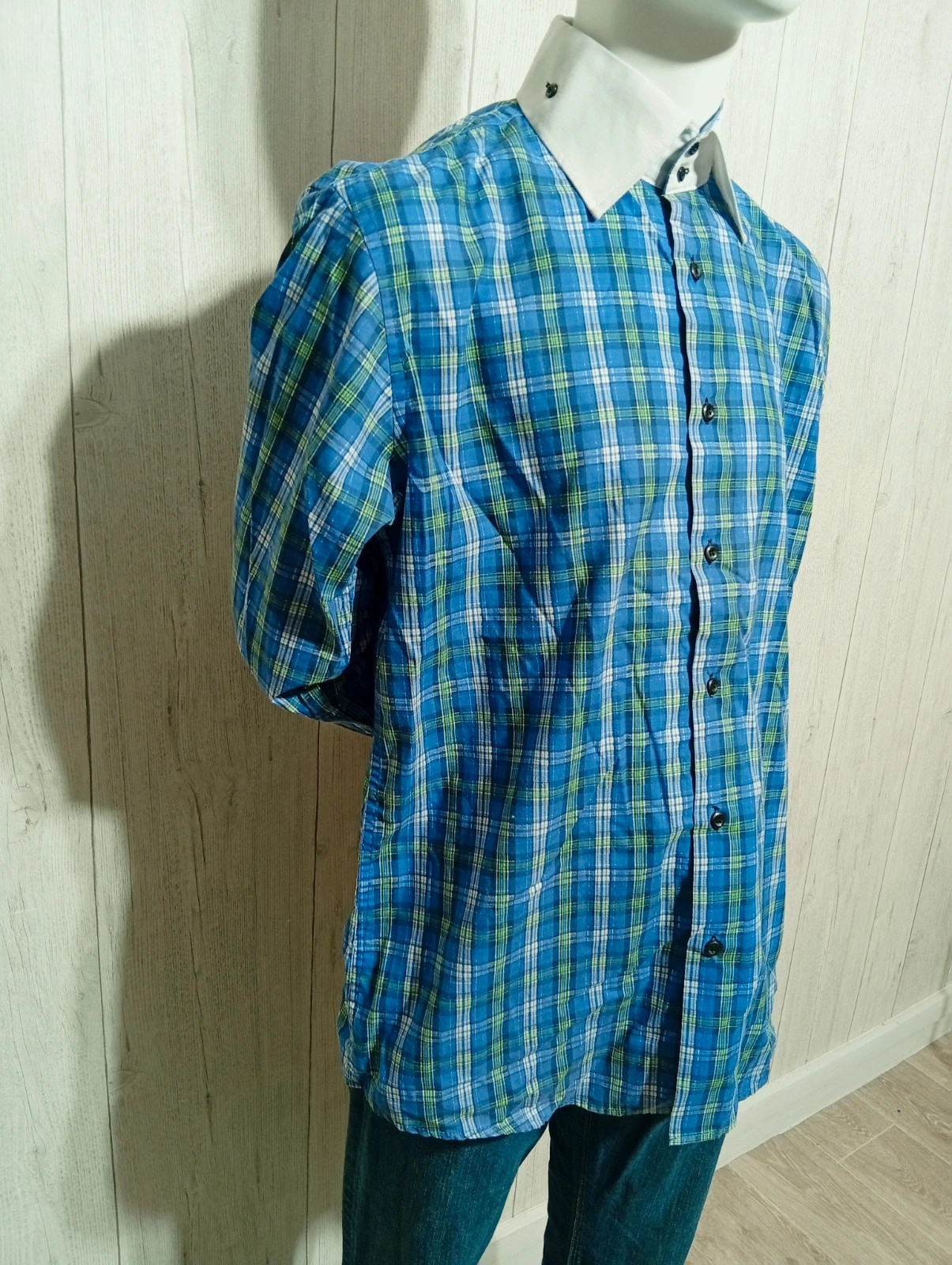 Chemise a carreaux homme - taille XL/42- Giogio Morello - couleur bleu blanc vert – Giorgio Morello – taille XL 4