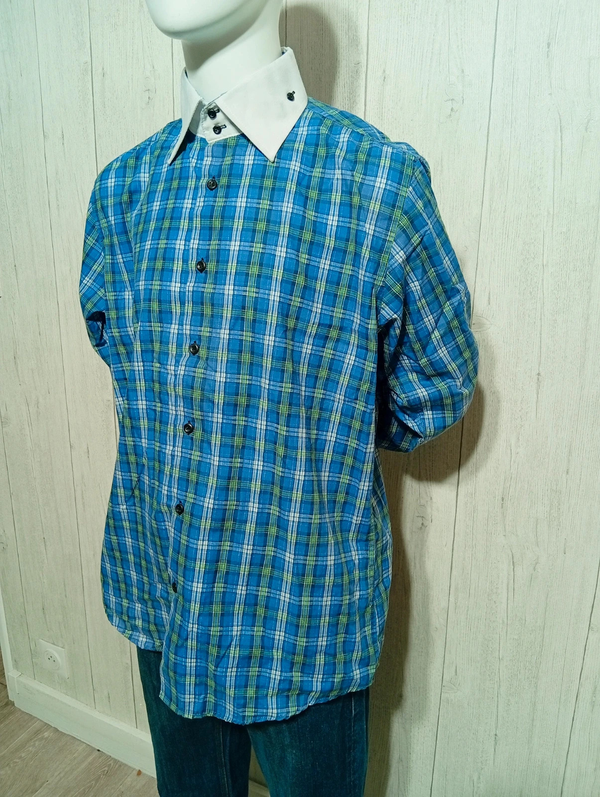 Chemise a carreaux homme - taille XL/42- Giogio Morello - couleur bleu blanc vert – Giorgio Morello – taille XL 5