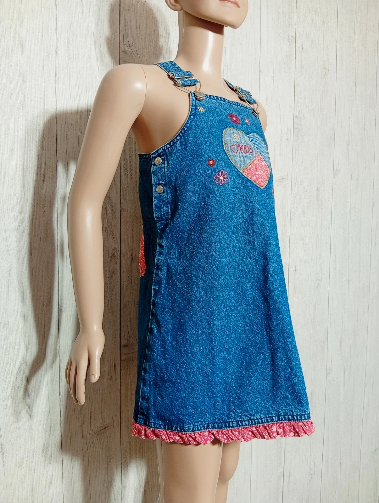 Robe en jean fille - taille 7 ans (120 cm) - vertbaudet - couleur bleu et rouge – Vertbaudet – taille 7 ans / 122 cm 4