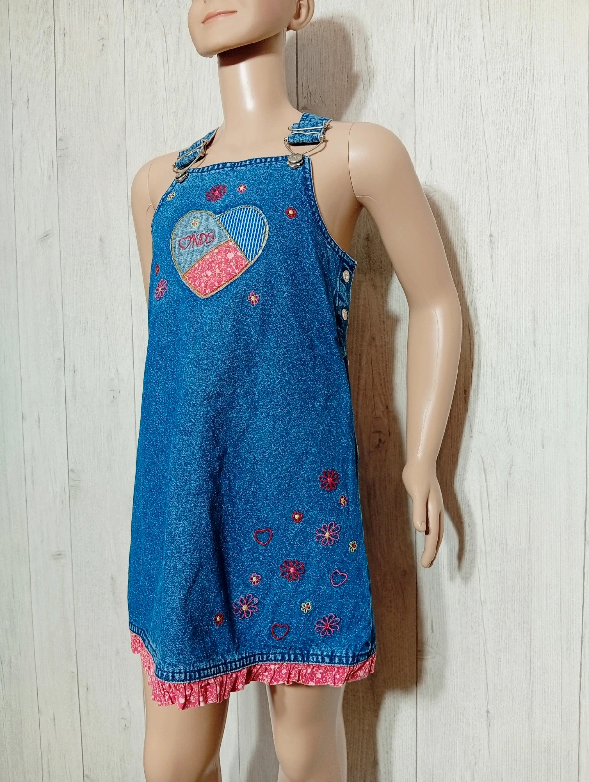 Robe en jean fille - taille 7 ans (120 cm) - vertbaudet - couleur bleu et rouge – Vertbaudet – taille 7 ans / 122 cm 5