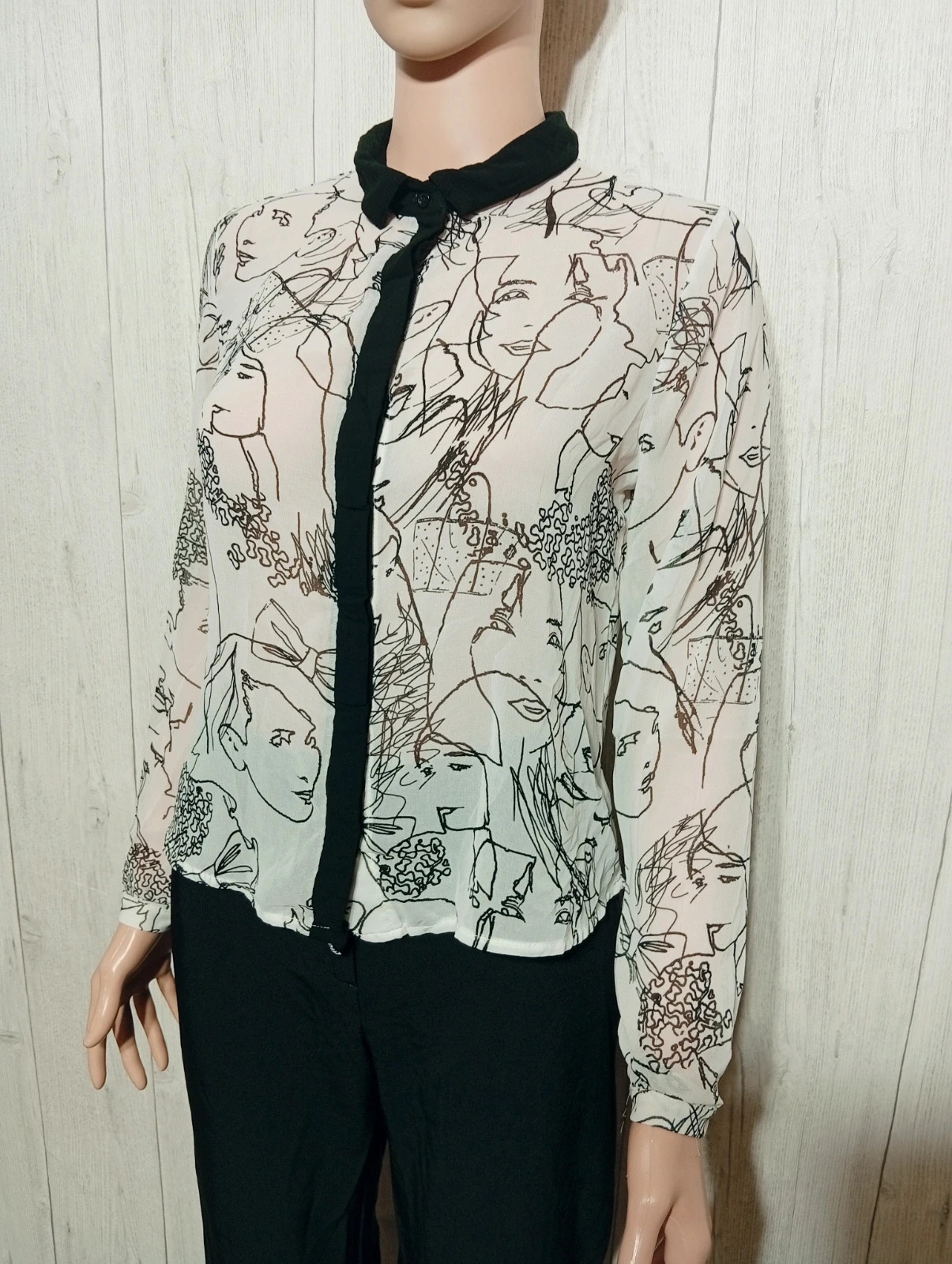 Chemisier imprimé manche longue femme - taille S/36 - shein - couleur creme et noir – Shein – taille S / 36 / 8 5