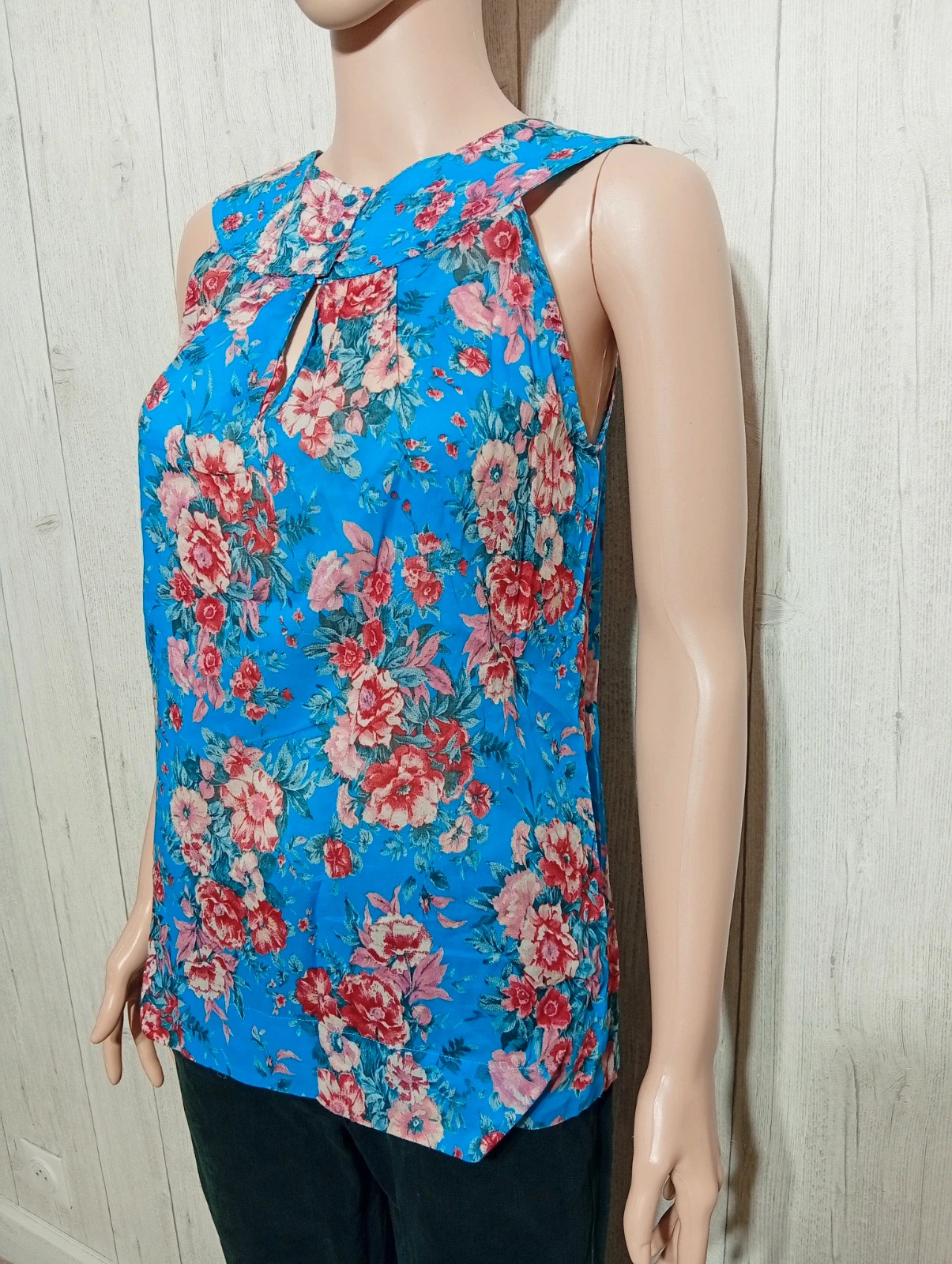 Débardeur imprimé a motif floral - taille S/36 - camaïeu - couleur bleu rose rouge – Camaïeu – taille S / 36 / 8 5
