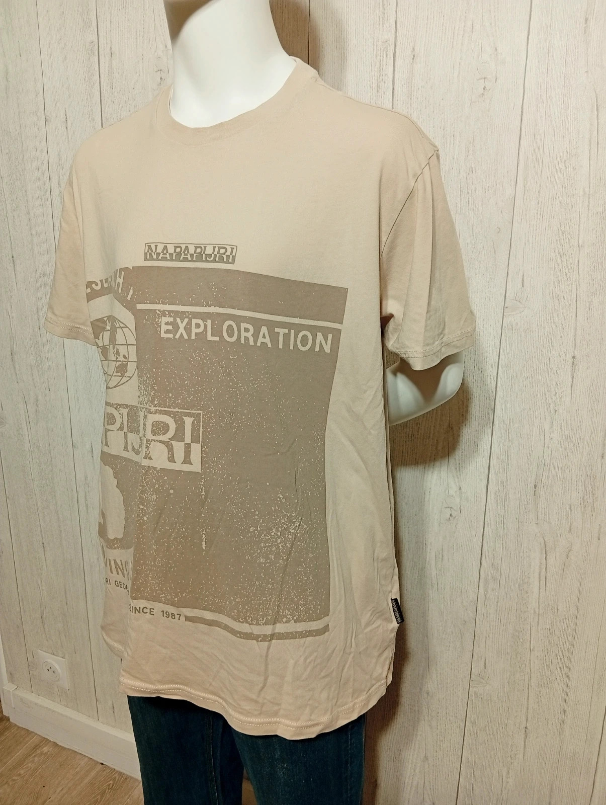 T-shirt imprimé manche courte homme - taille XL/42 - napapijri- couleur beige – Napapijri – taille XL 5