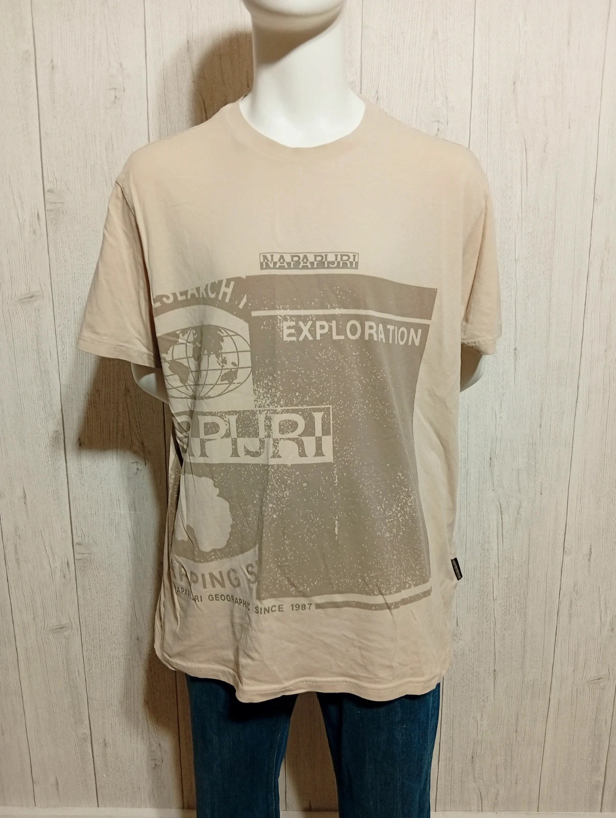 T-shirt imprimé manche courte homme - taille XL/42 - napapijri- couleur beige
