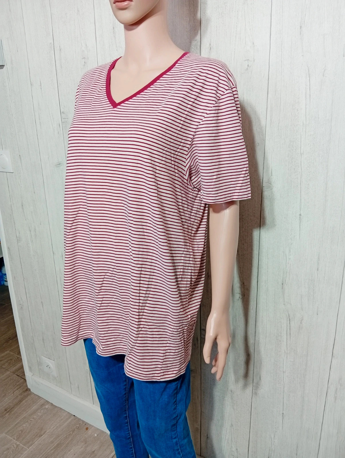 T-shirt a rayure manches courte femme - taille XL/42 - Kiabi - couleur rouge et blanc – Kiabi – taille XL / 42 / 14 4
