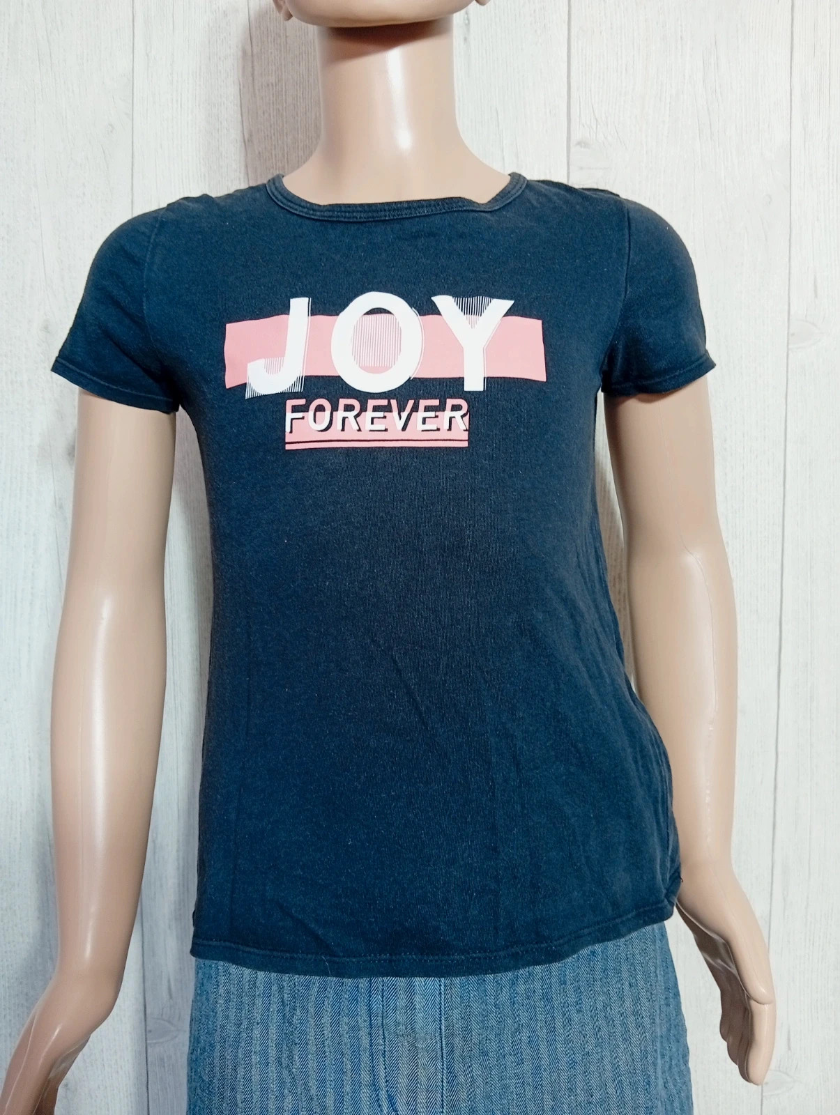 T-shirt imprimé manches courtes fille - taille 7/8 ans (123/130 cm) - joy - couleur noir et rose