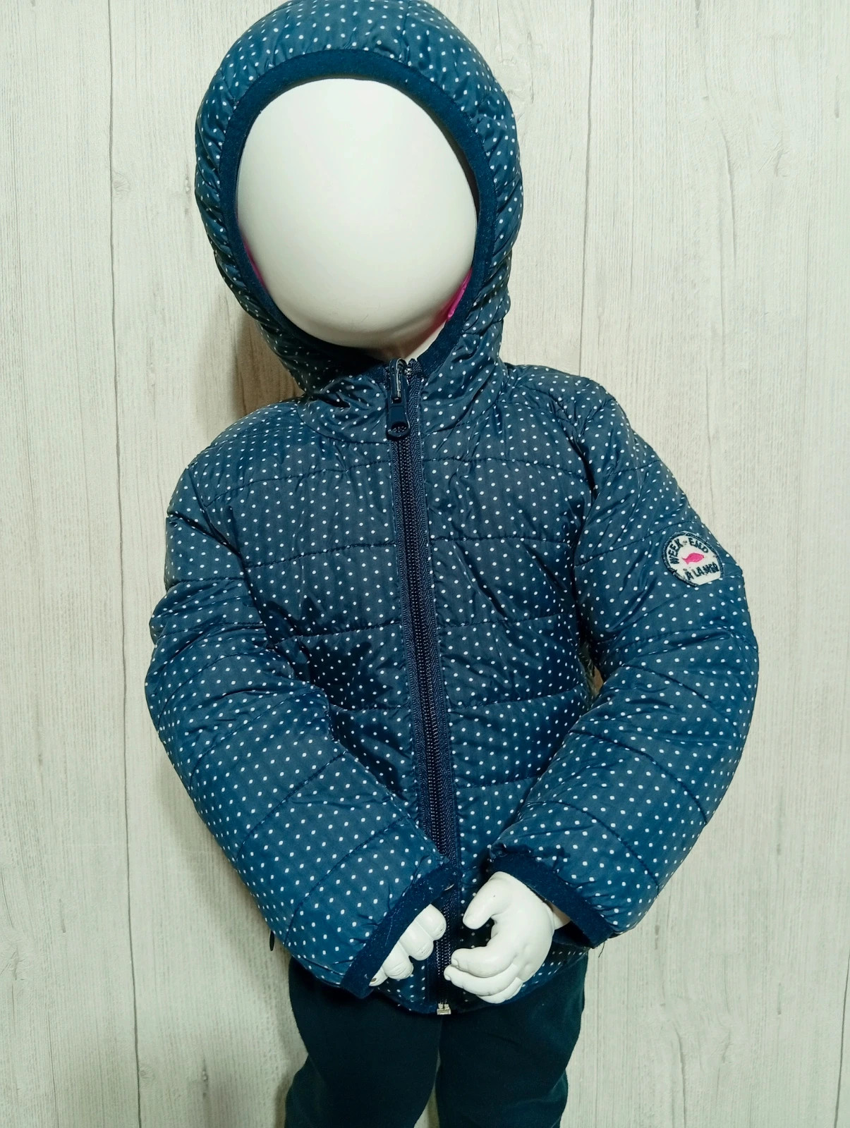 Doudoune a capuche fille - taille 18 mois - week-end a la mer - couleur marine fushia blanc – Week end à la Mer – taille 12-18 mois / 80 cm