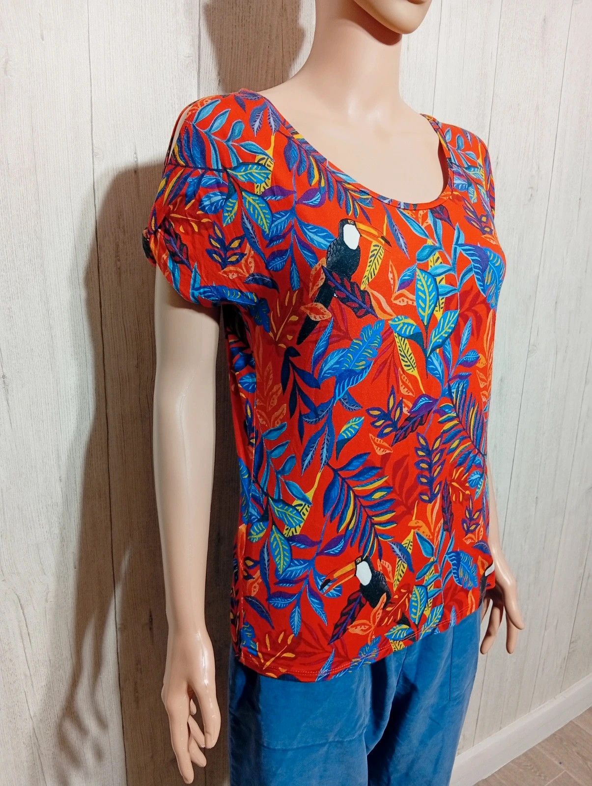 Blouse imprimé manches courtes femme-taille S/36-promod-couleur rouge multicolore – Promod – taille S / 36 / 8 4