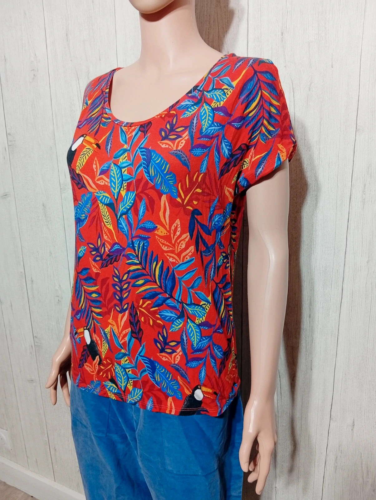 Blouse imprimé manches courtes femme-taille S/36-promod-couleur rouge multicolore – Promod – taille S / 36 / 8 5