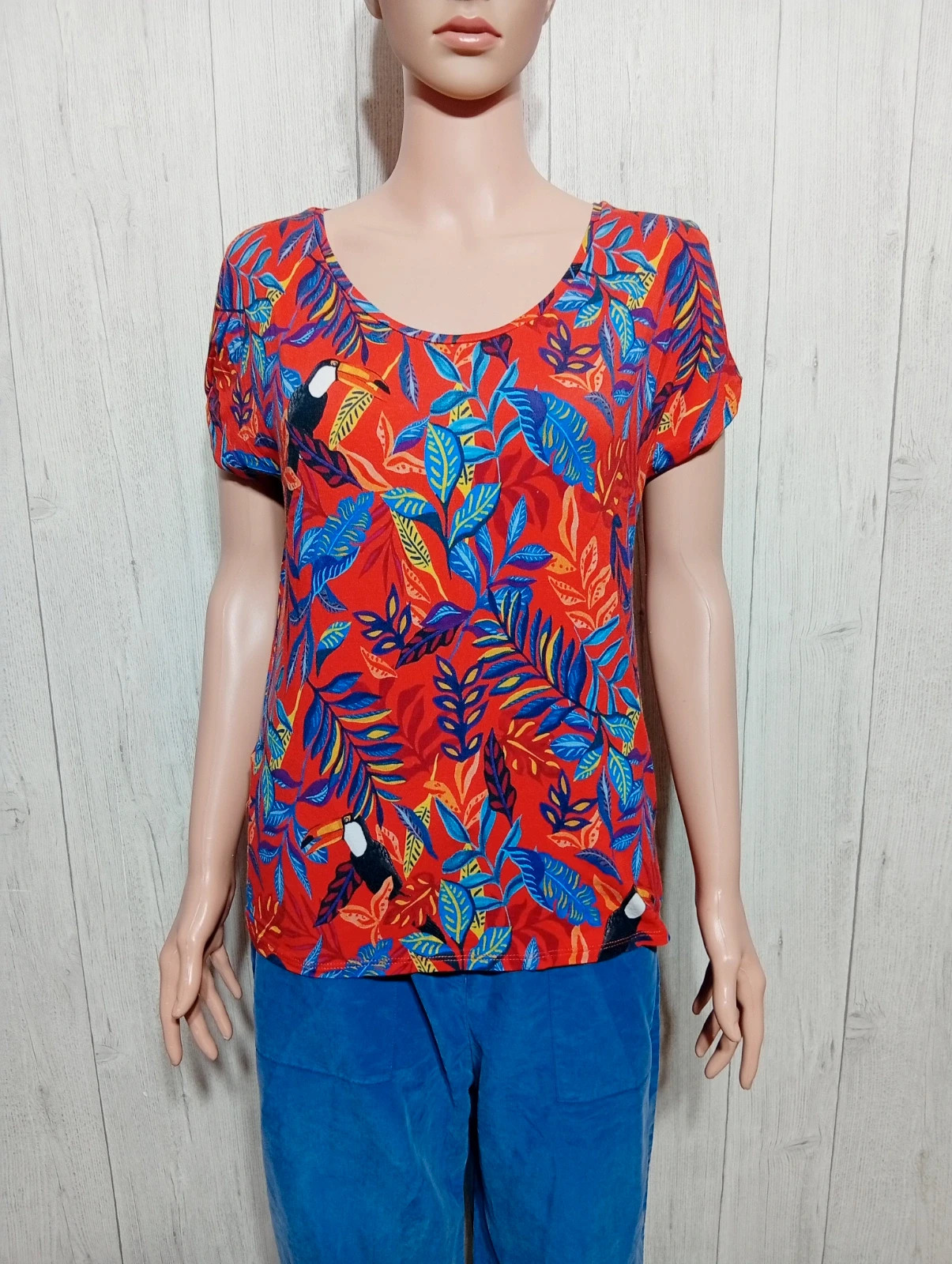 Blouse imprimé manches courtes femme-taille S/36-promod-couleur rouge multicolore