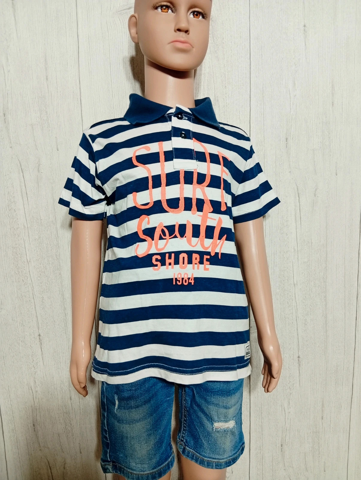 Polo imprimé a rayure-taille 5 ans (110/116cm)-zeeman manches courtes-couleur marine blanc orange