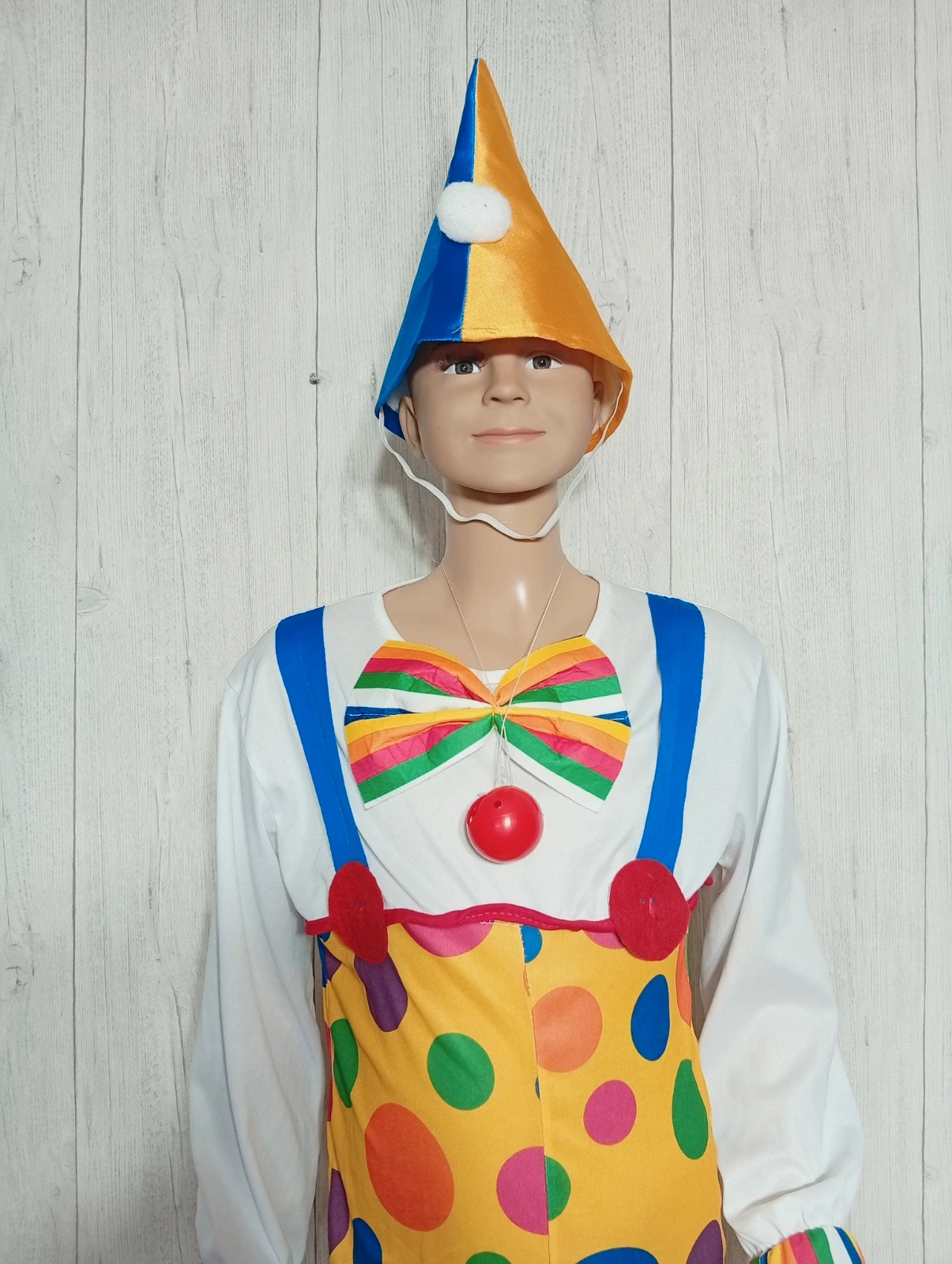 Déguisement de clown enfant avec nez rouge et chapeau - taille 10 ans - couleur jaune multicolore – taille 10 ans / 140 cm 2