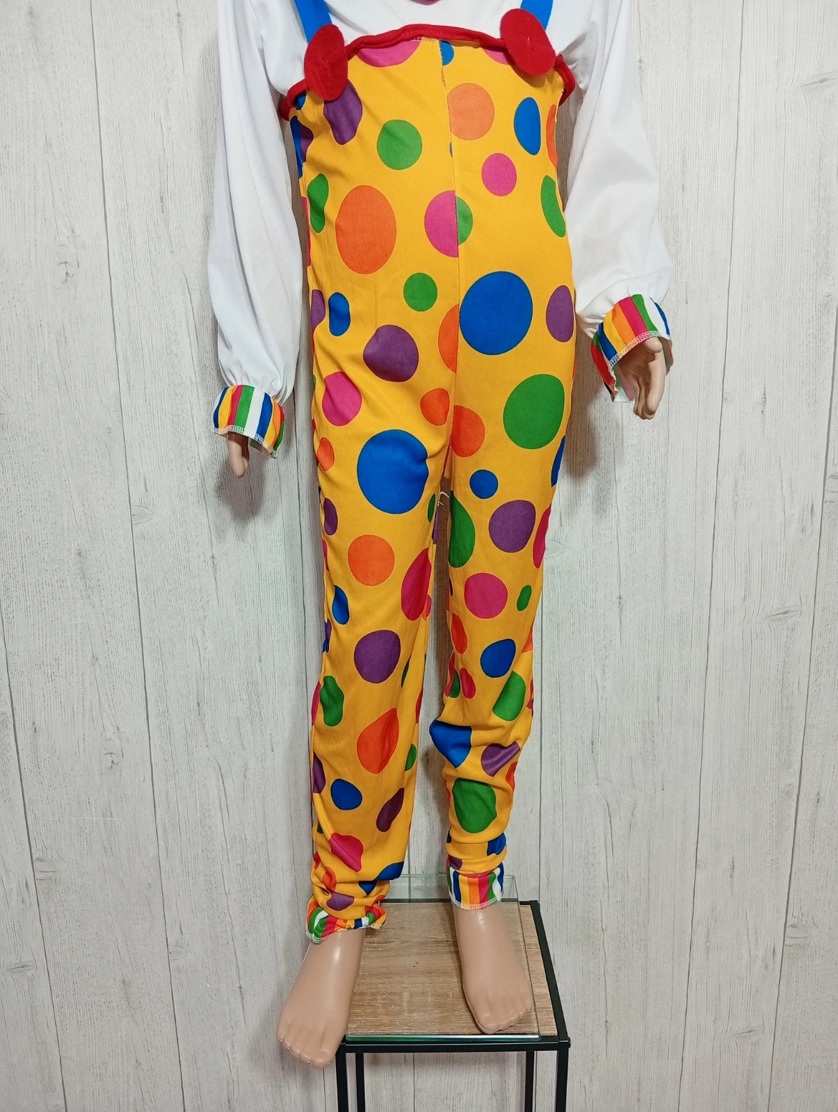 Déguisement de clown enfant avec nez rouge et chapeau - taille 10 ans - couleur jaune multicolore – taille 10 ans / 140 cm 4