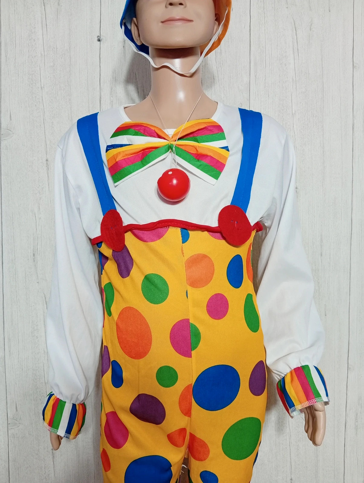 Déguisement de clown enfant avec nez rouge et chapeau - taille 10 ans - couleur jaune multicolore – taille 10 ans / 140 cm 3