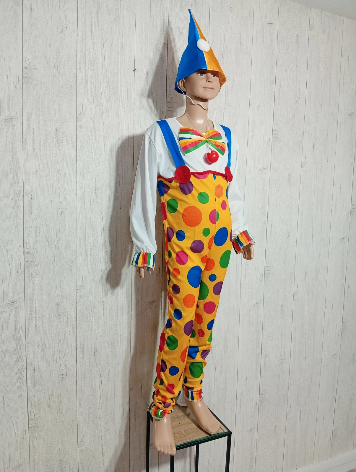 Déguisement de clown enfant avec nez rouge et chapeau - taille 10 ans - couleur jaune multicolore – taille 10 ans / 140 cm 5