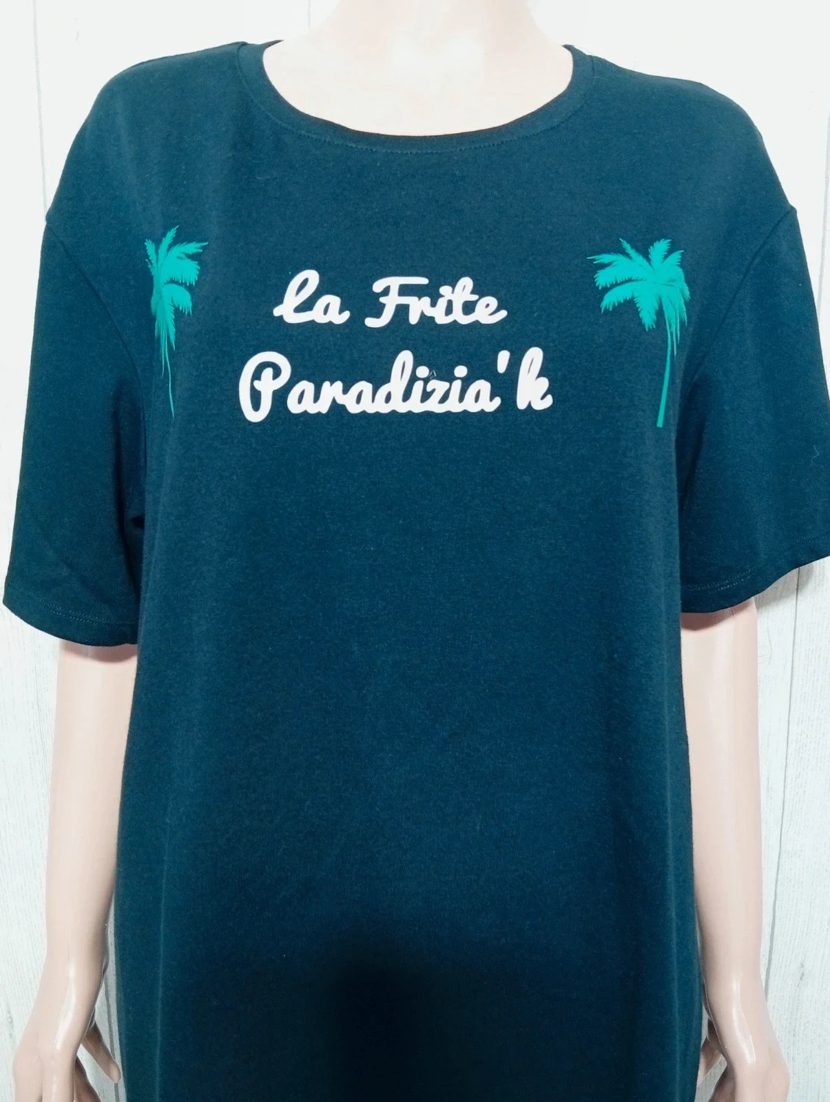 T-shirt femme manches courtes imprimé - nyamba - taille XL/42 - couleur noir blanc vert – Nyamba – taille XL / 42 / 14 2