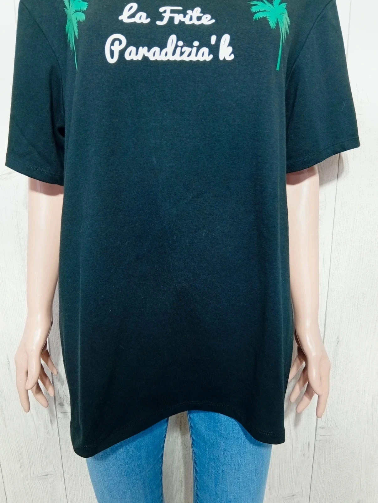 T-shirt femme manches courtes imprimé - nyamba - taille XL/42 - couleur noir blanc vert – Nyamba – taille XL / 42 / 14 3